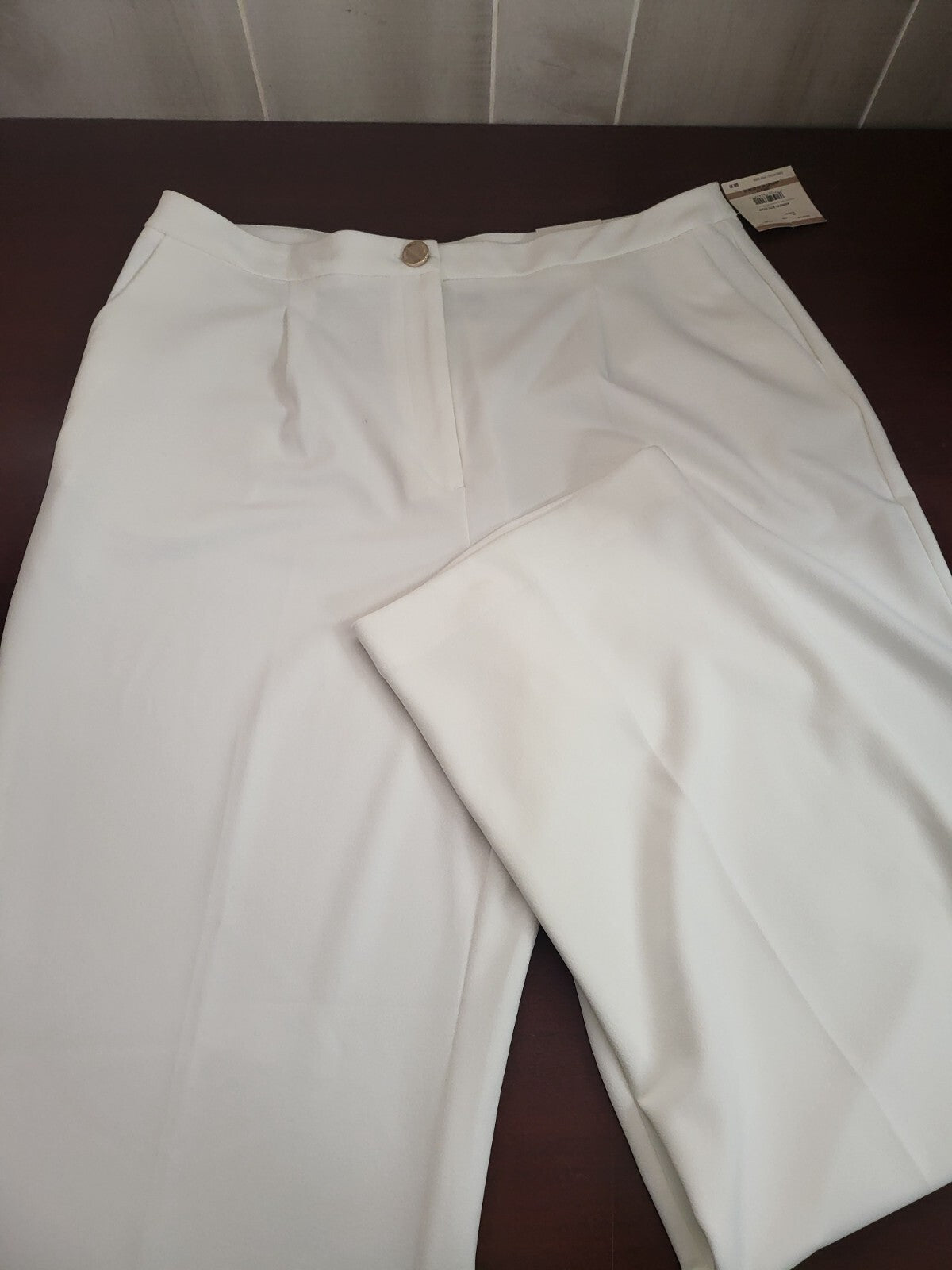 Ladies Pants size 12 White / Ivory High Rise Wide Leg Polyester Blend Anne Klein