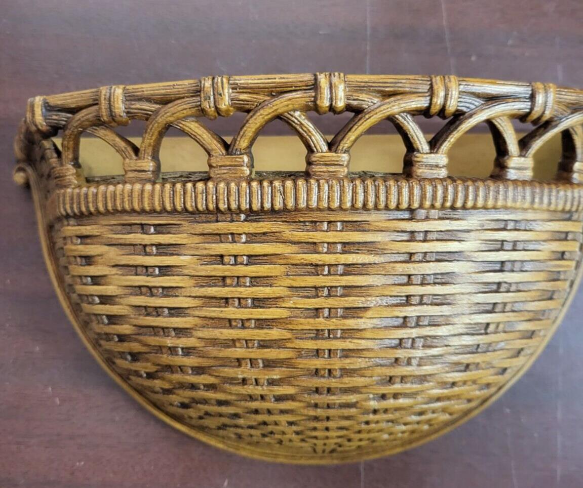 Vintage Homco Brown Wicker Basket Wall Pocket with Removable Insert 5.5H x 10W