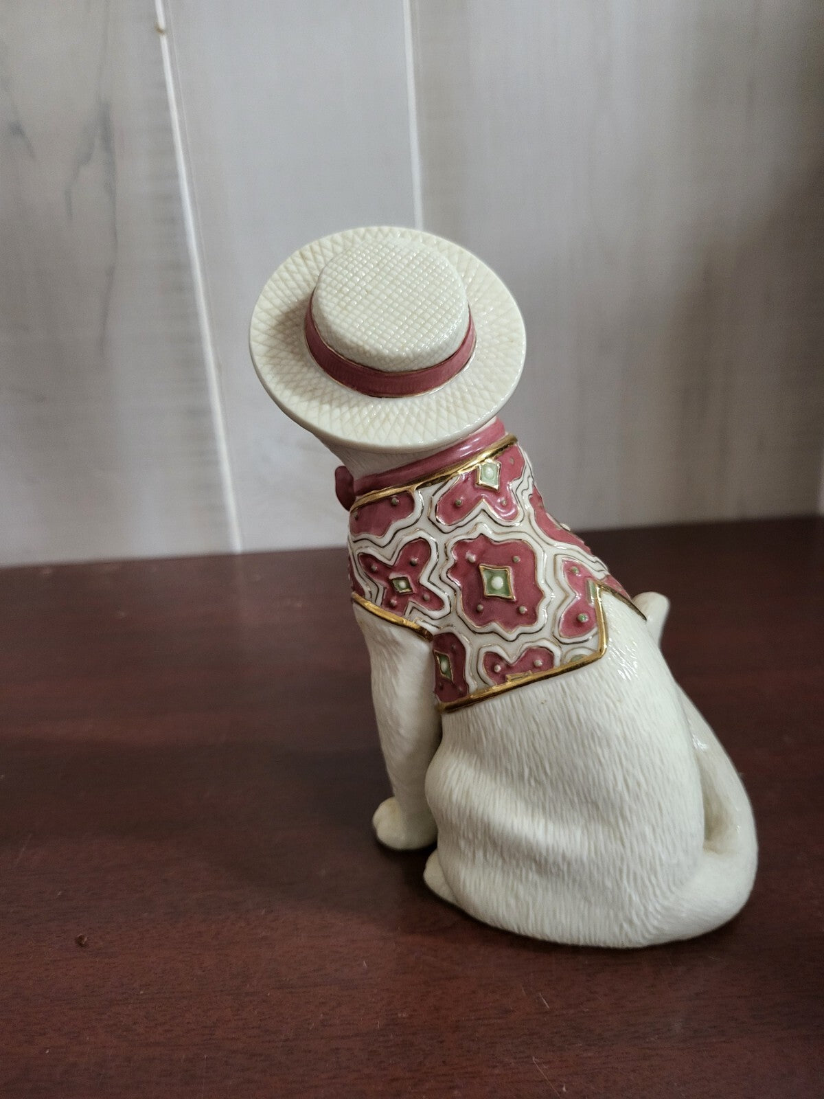 Vintage Lenox Parvaneh Cat Figurine Perfect Day For A Picnic ~6"H Hat Tie & Ves
