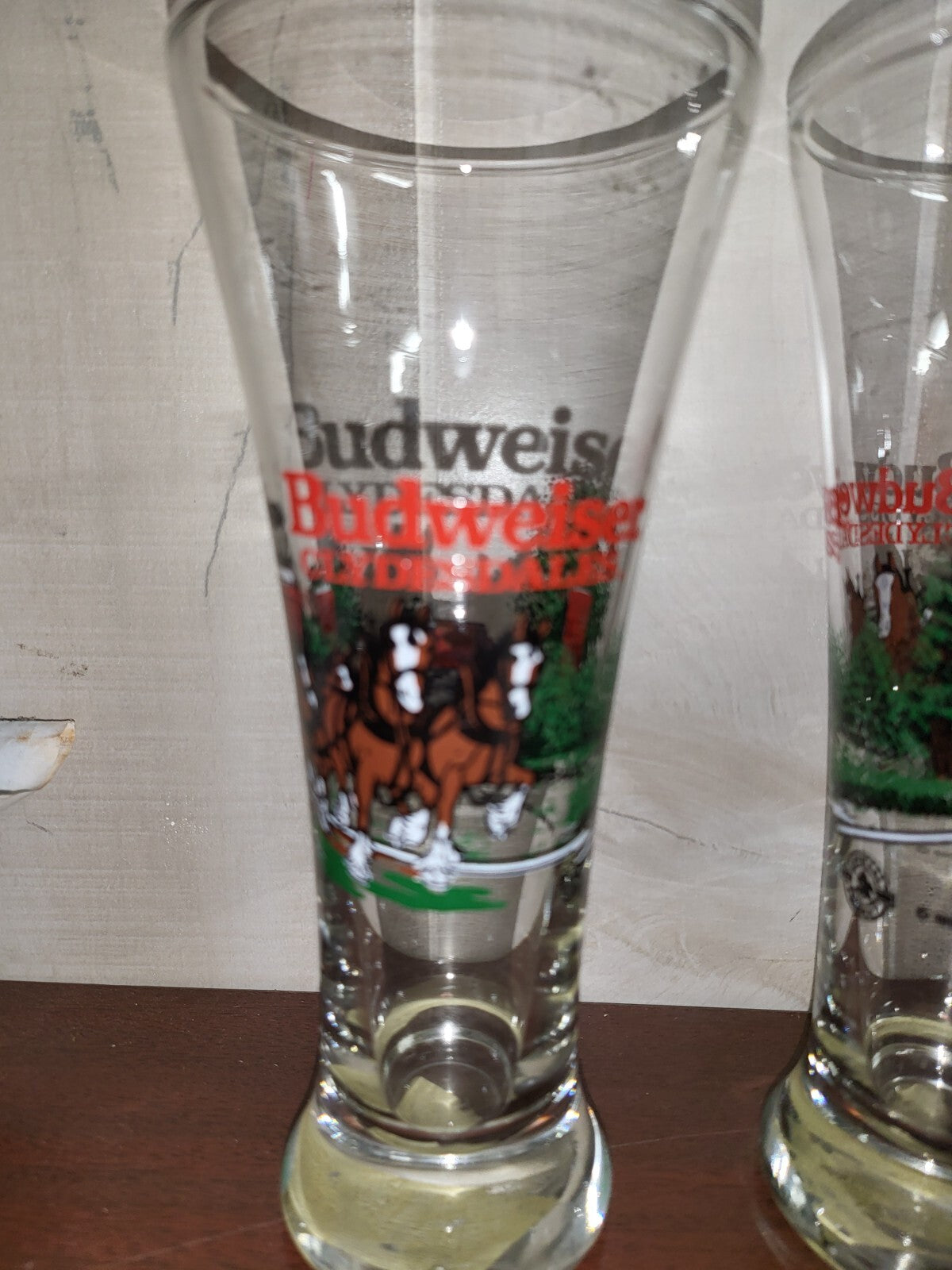 4 Budweiser Clydesdale 12oz Pilsner Glasses 1989 7.25"H Beer Drink Decor #4141