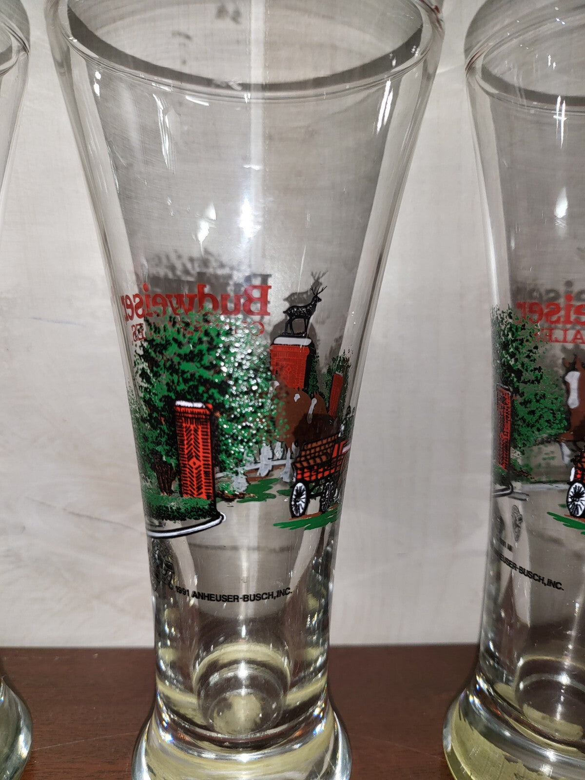 4 Budweiser Clydesdale 12oz Pilsner Glasses 1989 7.25"H Beer Drink Decor #4141