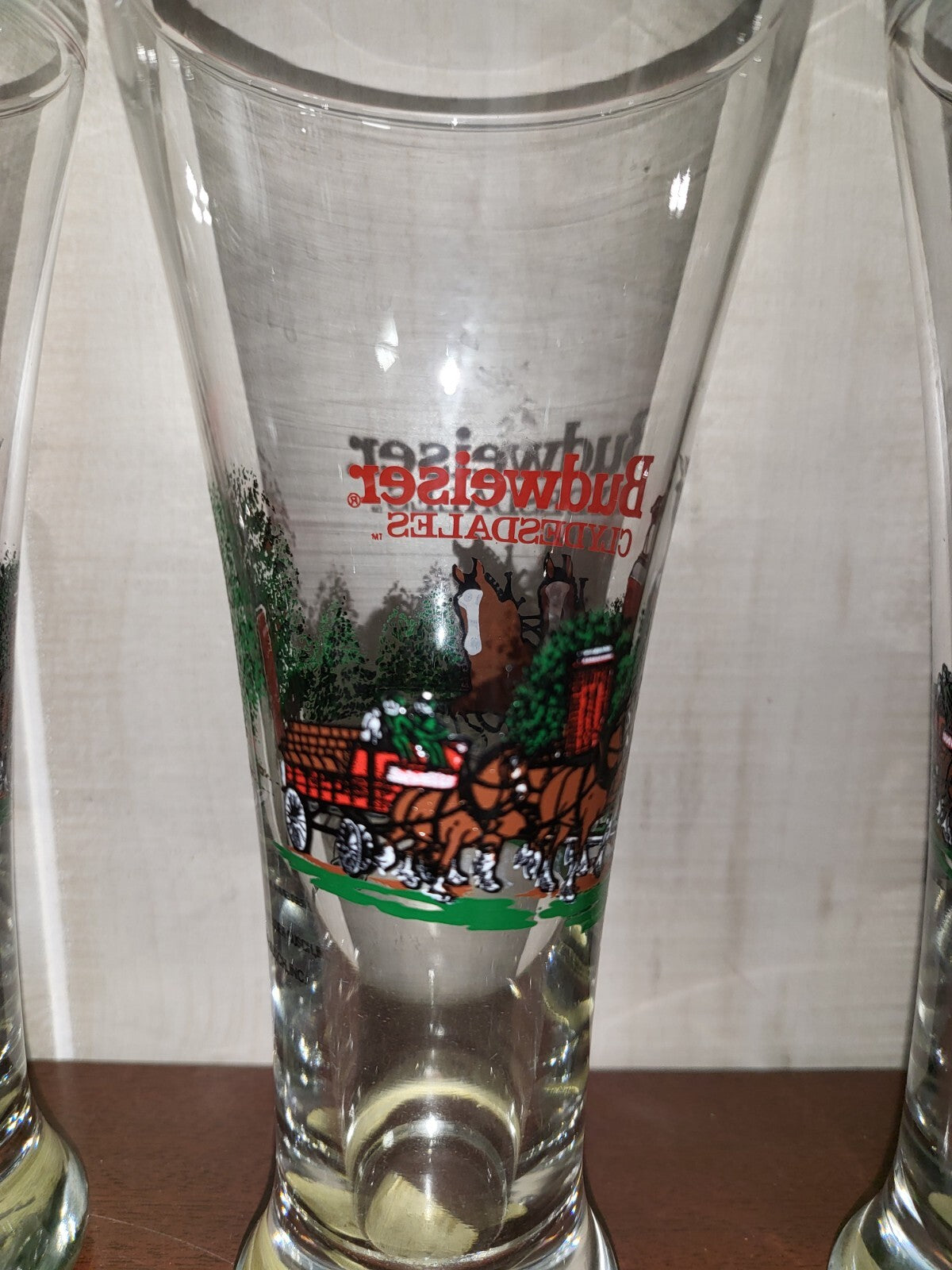 4 Budweiser Clydesdale 12oz Pilsner Glasses 1989 7.25"H Beer Drink Decor #4141