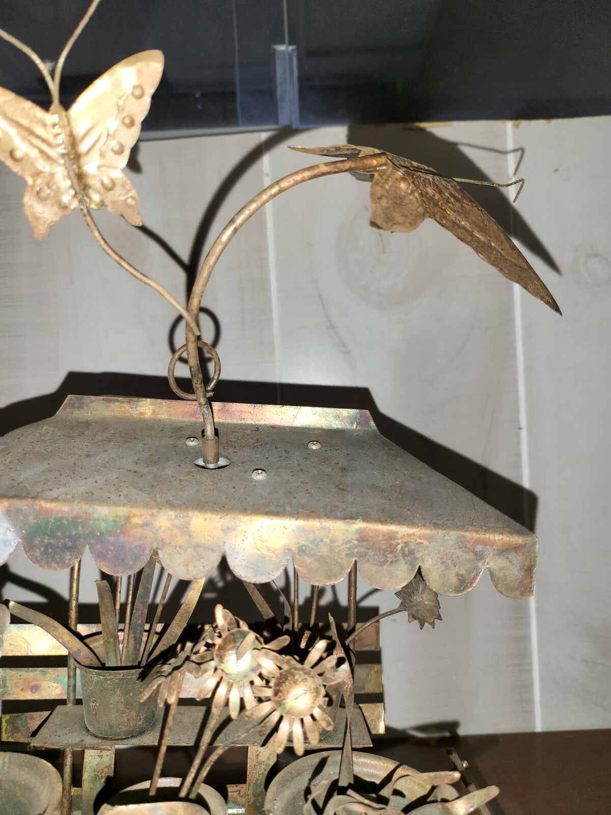 Vintage Copper Flower Garden Cart 10"H plus Butterflies Animation not working