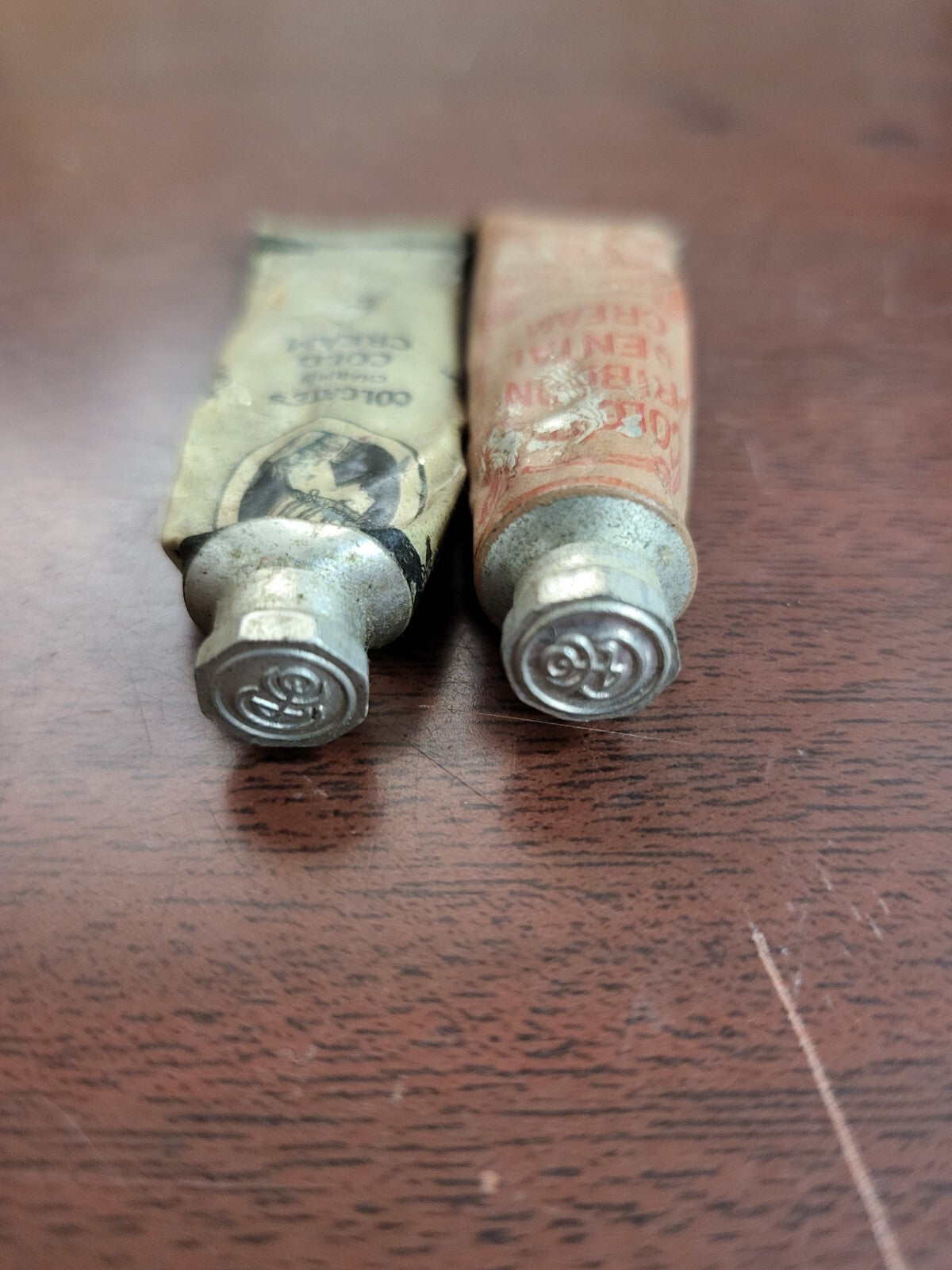 2 Vintage Colgate's Charmis Cold Cream & Ribbon Dental Cream Tubes ~1920s 2.5"ea