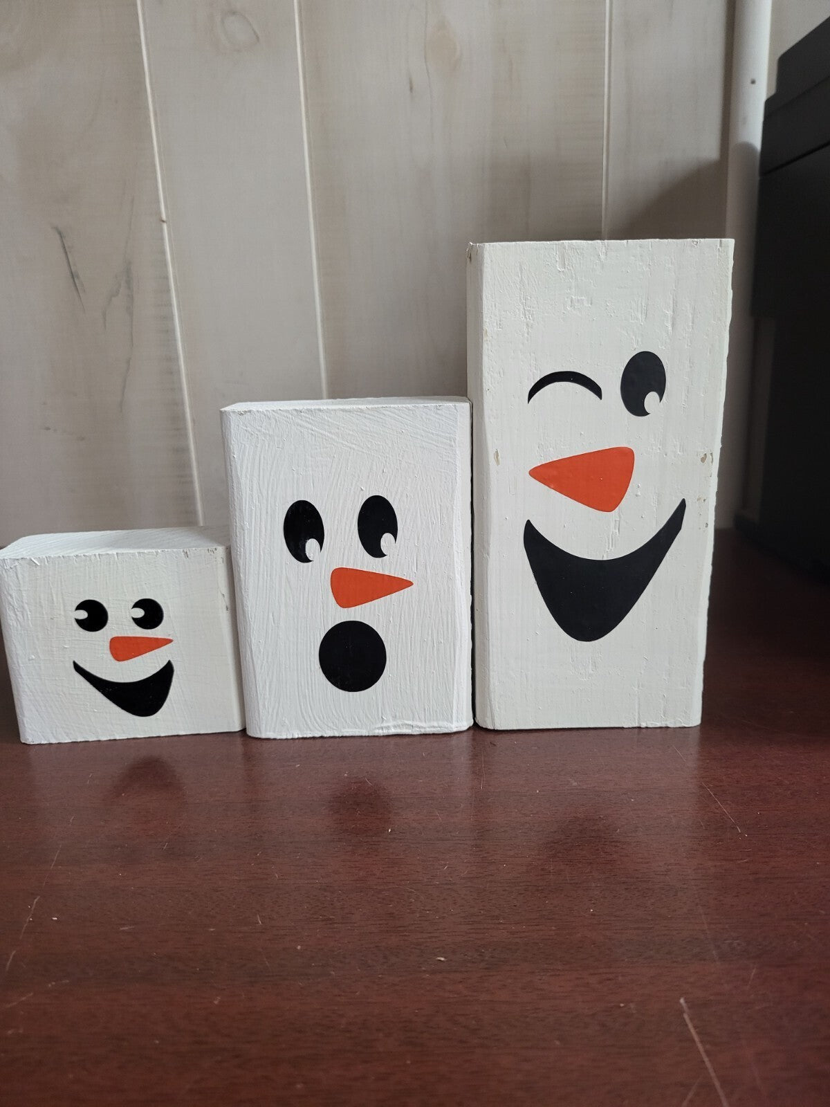 3 Winter Decoration Snowman Family ~7" 5" 3" Handmade from 2x4s