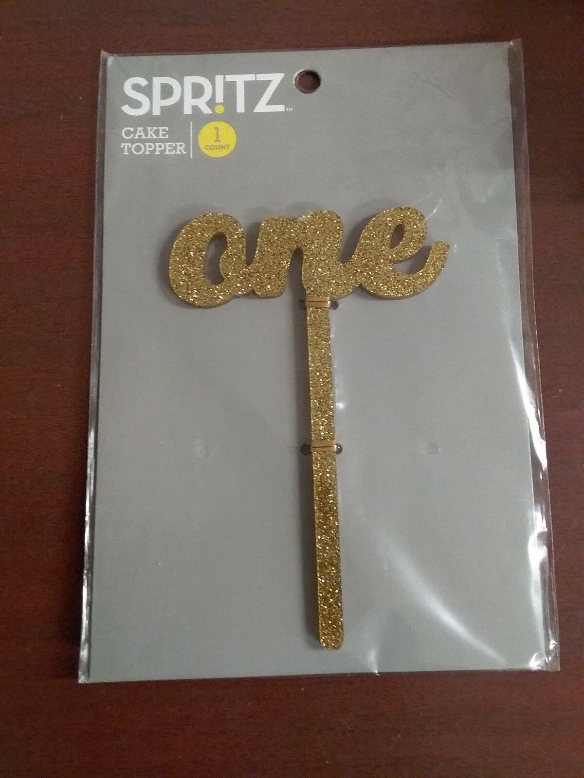 "ONE" Glitter Cake Topper Gold 1st Birthday 4 x 6" NIP Spritz