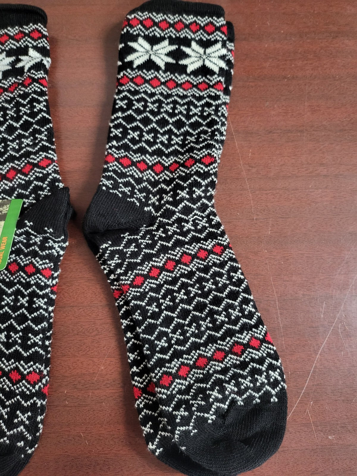 2 pair Crew Socks Patterned Black Red White Fits size 9 - 11 Angora Wool Blend