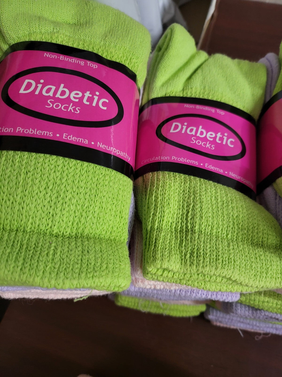 3 Pair Diabetic Ankle Socks Pink Green Purple Non-Binding Top Ladies 6-10