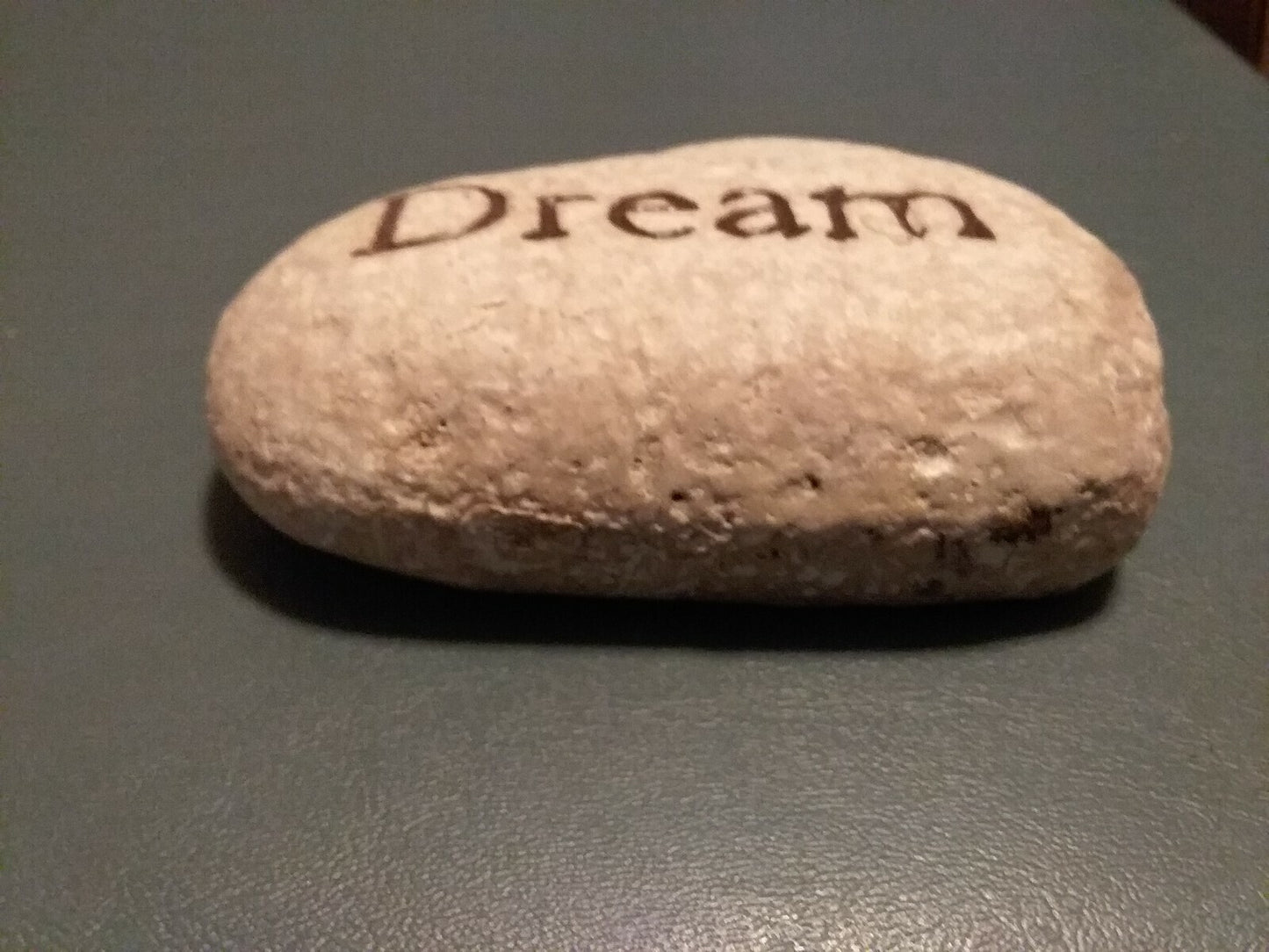Palm Stone " Dream " White 4x3x1.25" NWT Creative Co-op Primitive Rustic Decor