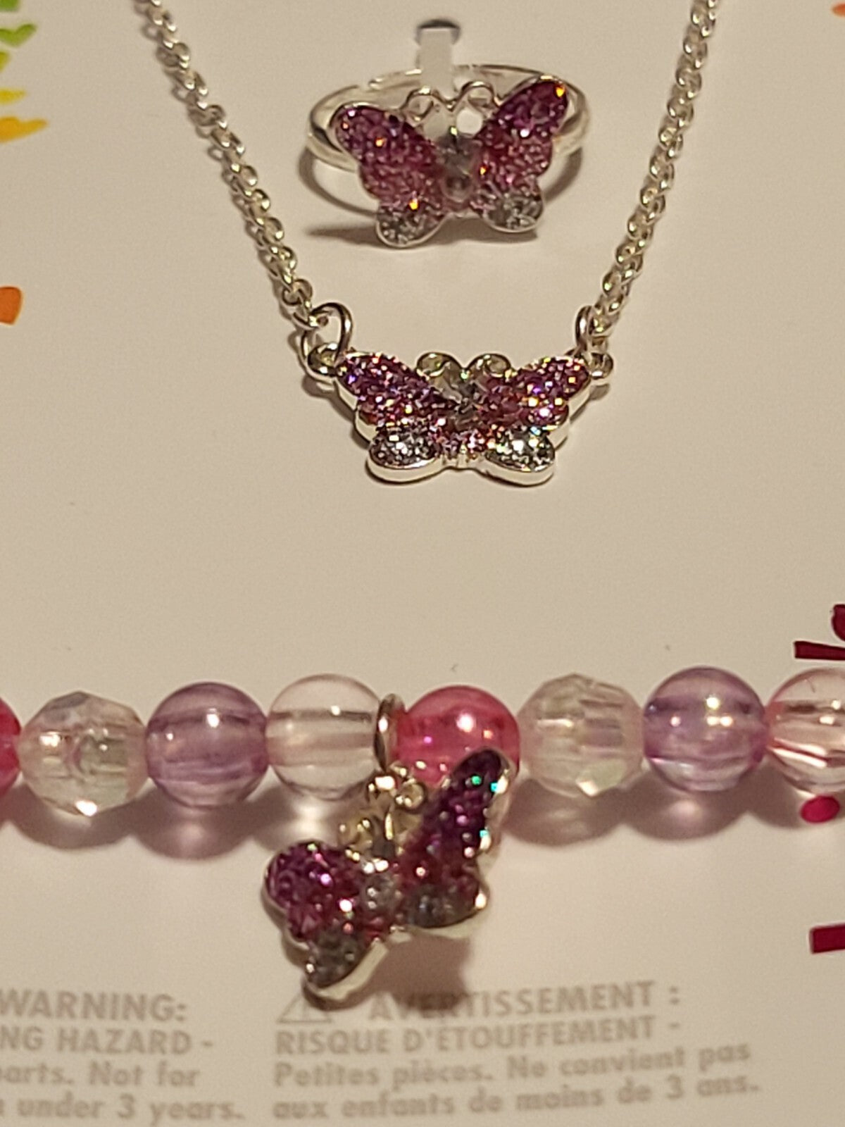Claire's Necklace Ring & Bracelet Set Butterflies 16" Chain + Extender Ring is A