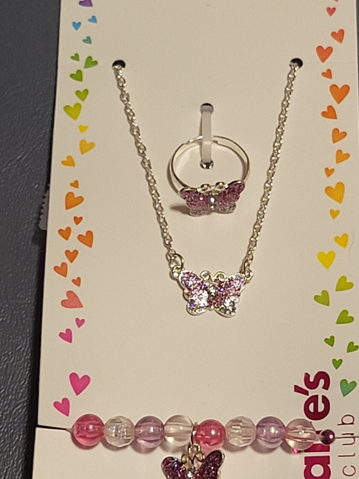 Claire's Necklace Ring & Bracelet Set Butterflies 16" Chain + Extender Ring is A