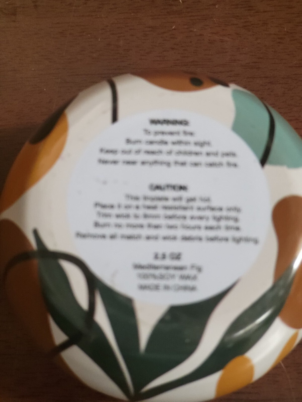 Mediterranean Fig Scented Candle in Tin 2.5oz Soy Wax 2.5 x 1.6"