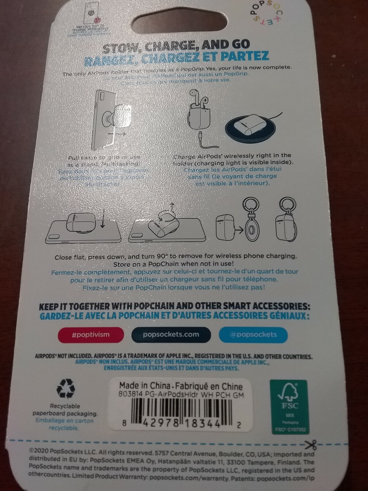 Pop sockets Airpod Holder Pop Grip & Pop Chain Combo - White NWT