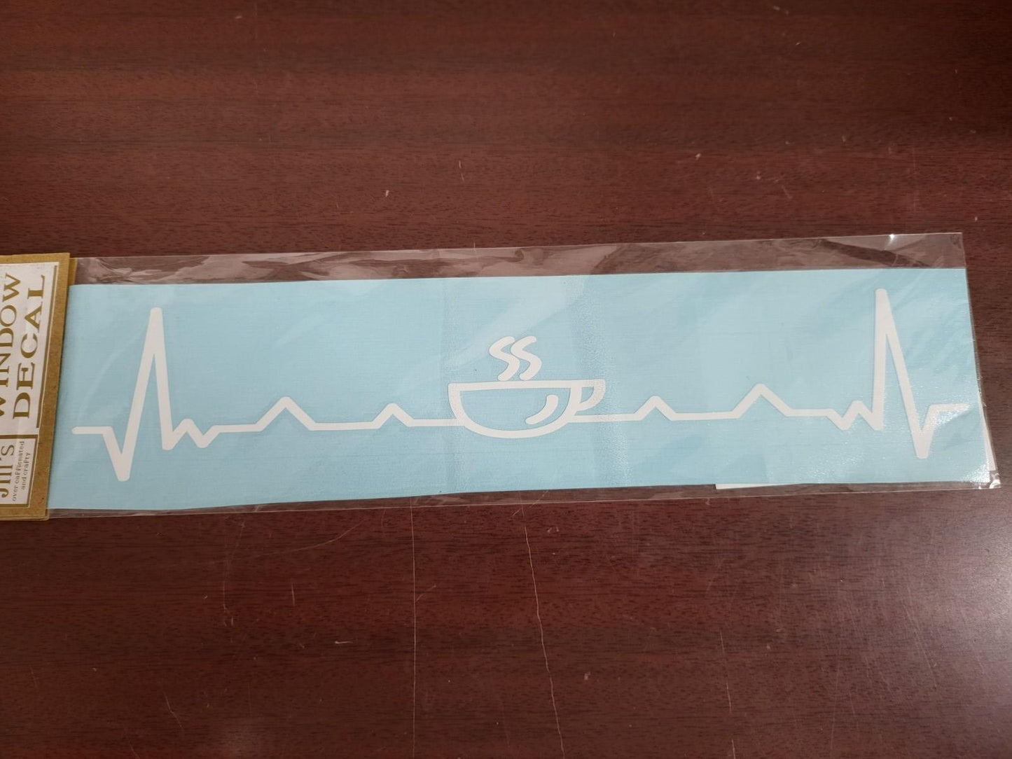 COFFEE Window Decal Bumper Sticker Sign Heart Beat Pulse Chart 10L x 2"H White