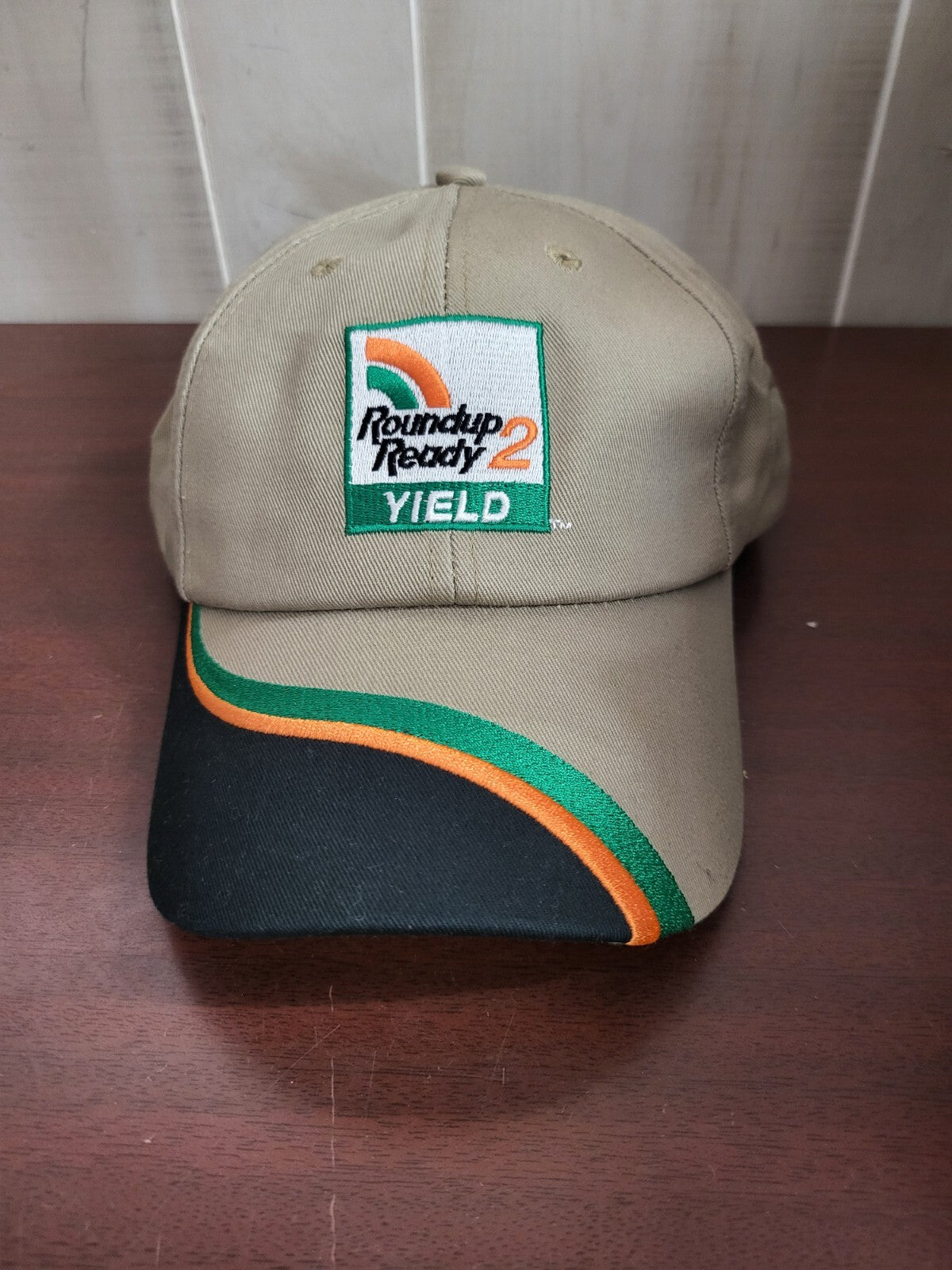 Baseball Cap ROUNDUP READY 2 YIELD Tan & Multi Snap Back Fabric Hat Sport Cap