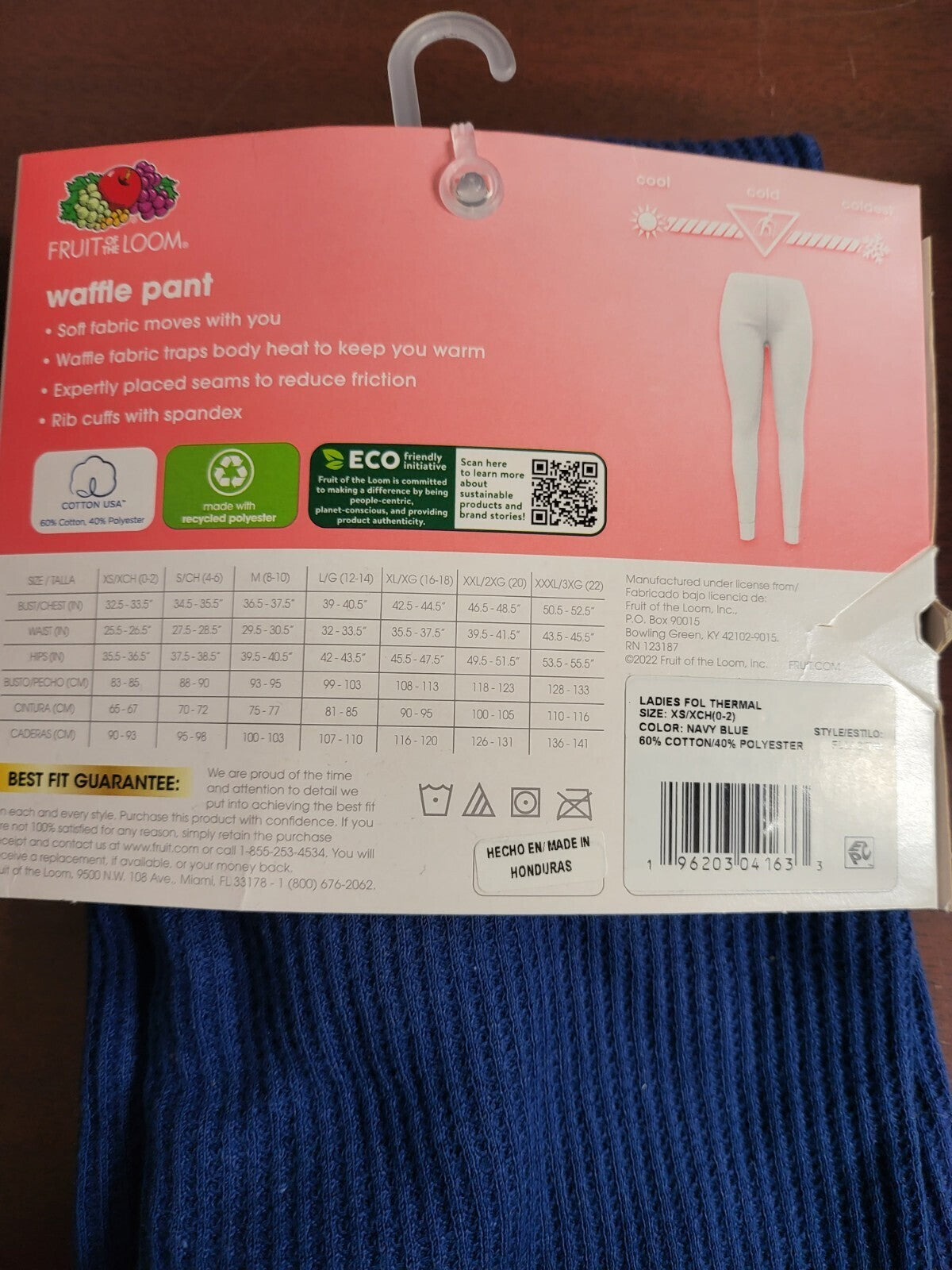 Fruit of The Loom Ladies Eversoft Thermal Leggings Blue XS 0-2 Waffle Pants NWT