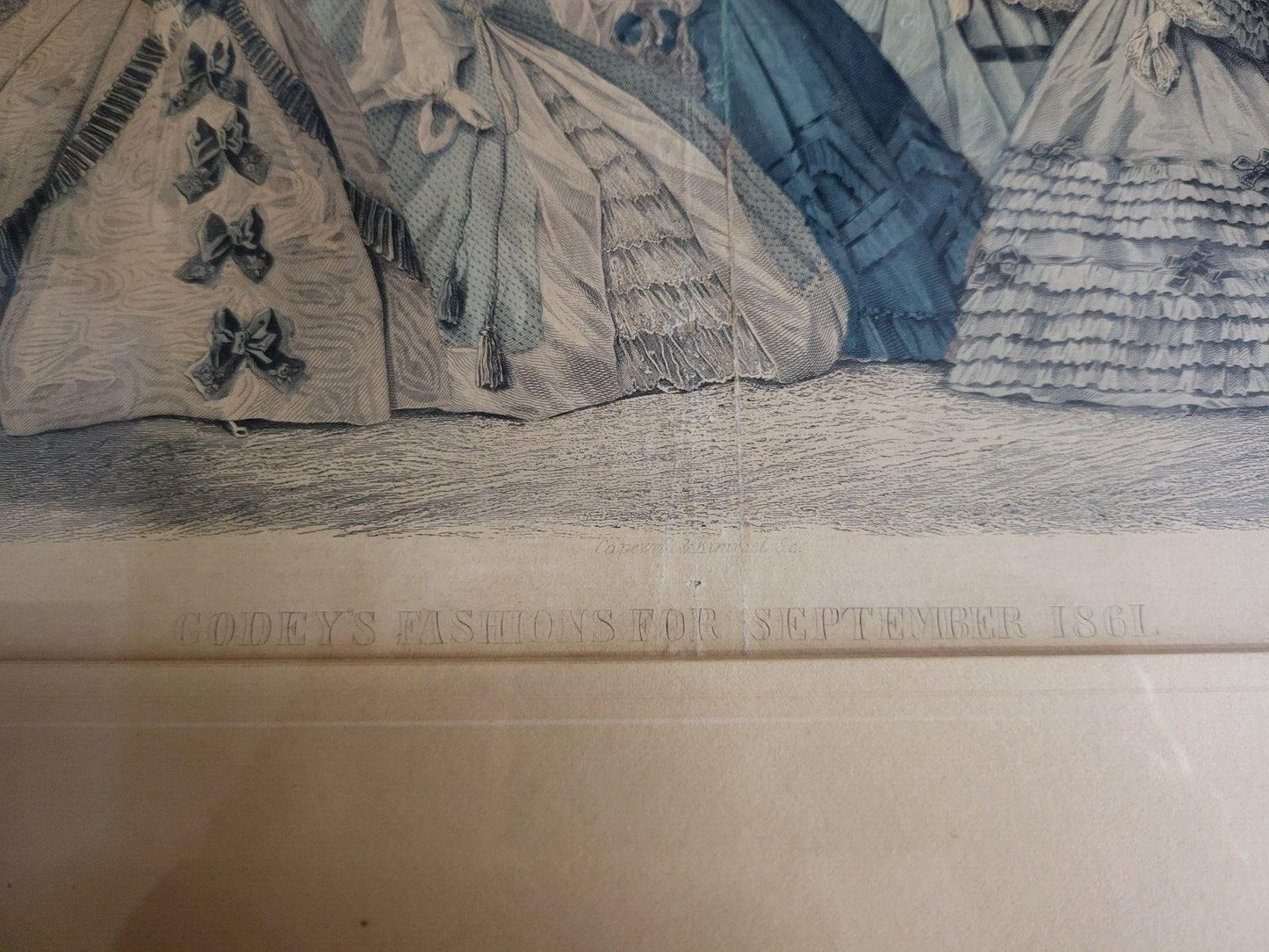 Godey's Fashions for September 1861 Framed Lithograph ~12 x 9" add 3" each side