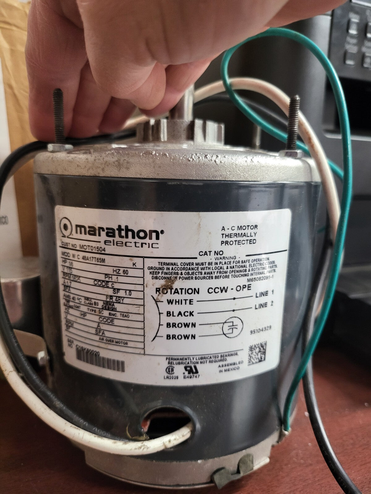 Marathon Electric AC Motor MOT01504 Thermally Protected WC 48A17T65M