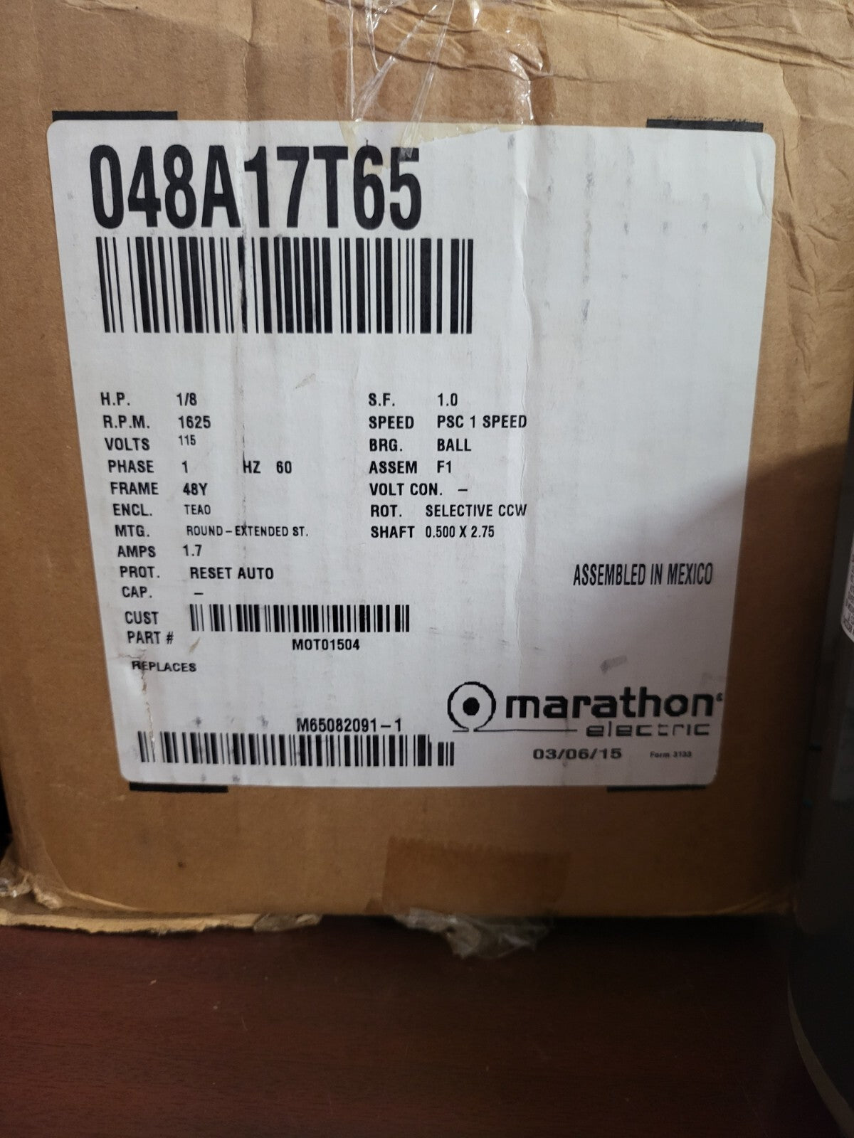 Marathon Electric AC Motor MOT01504 Thermally Protected WC 48A17T65M