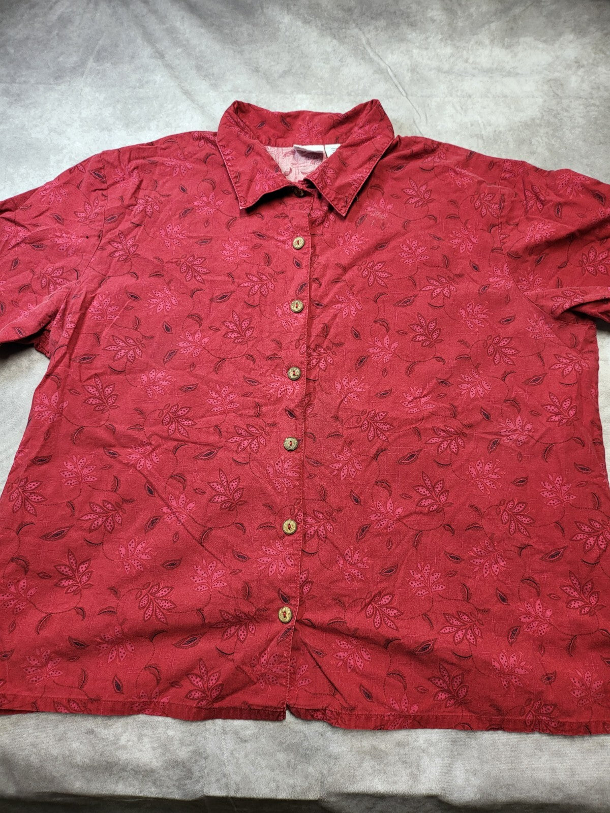 Ladies Blouse 22/24 Red Patterned Button Front Bobbie Brooks Sh 21" Ch 26" L 26