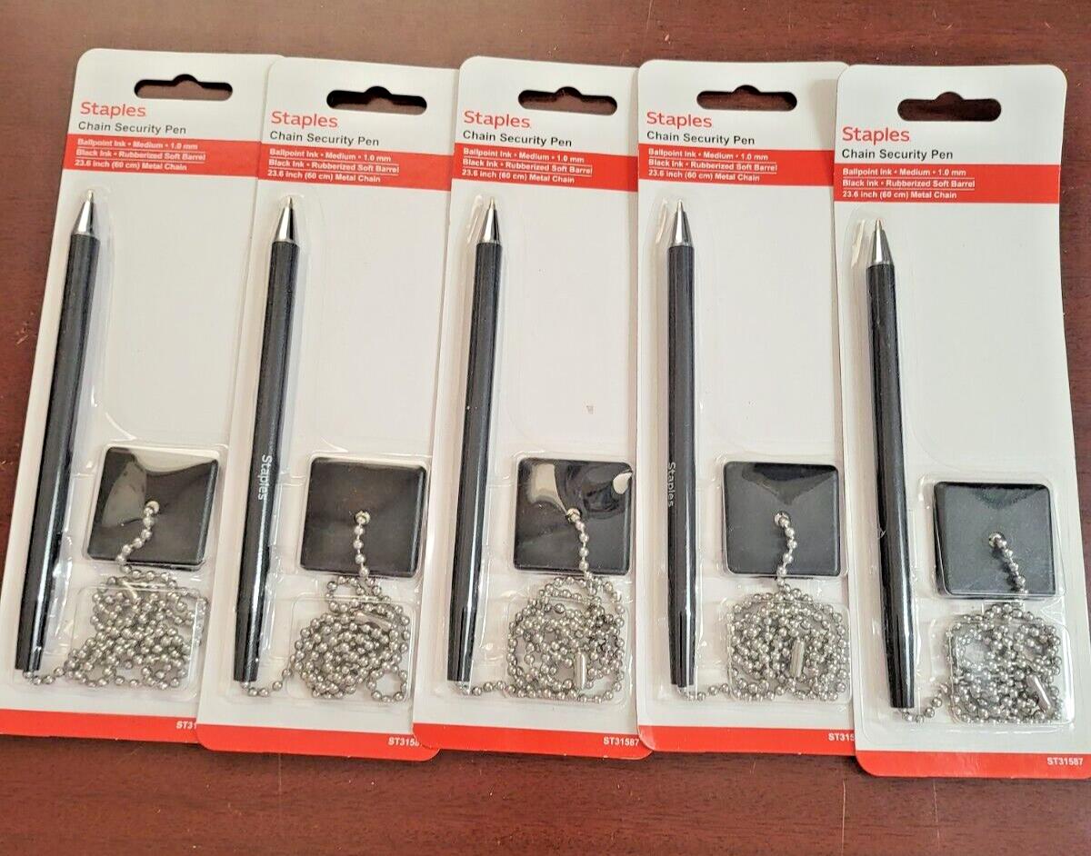 5 Chain Security Pen & Adhesive Square 6" Ballpoint Black Ink Secure Pen on 23.6