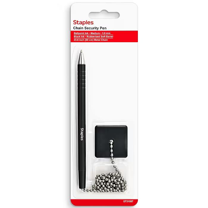 5 Chain Security Pen & Adhesive Square 6" Ballpoint Black Ink Secure Pen on 23.6