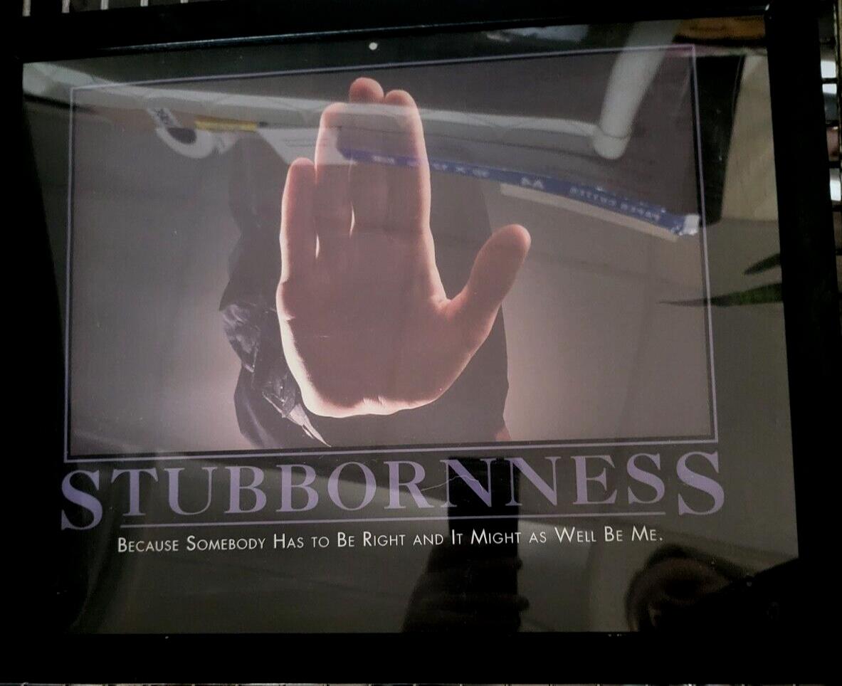 De - Motivation Poster 11 x 14" STUBBORNNESS Black Frame read More in Desc