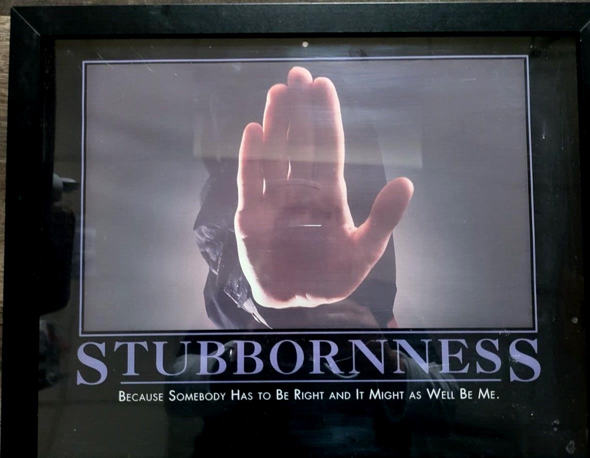 De - Motivation Poster 11 x 14" STUBBORNNESS Black Frame read More in Desc