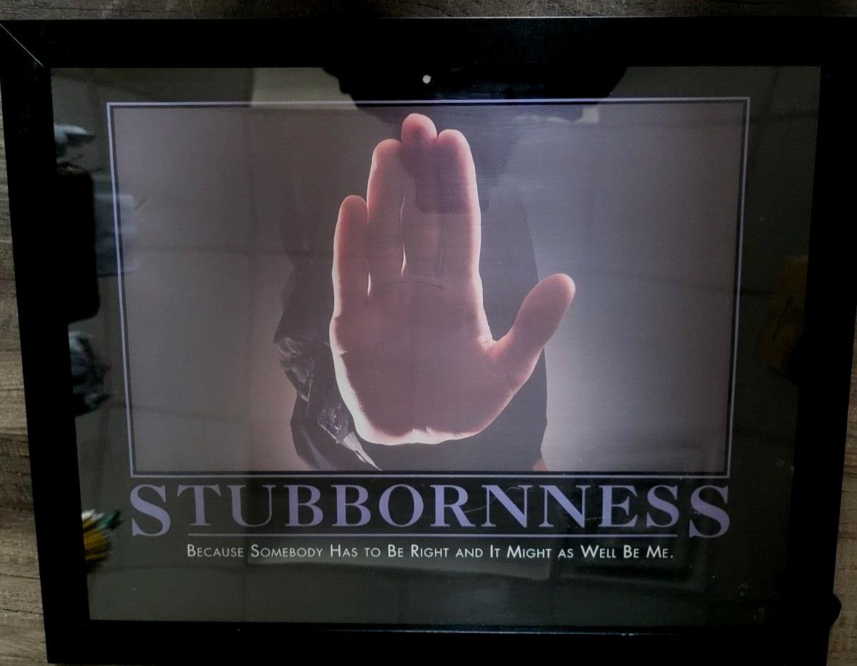 De - Motivation Poster 11 x 14" STUBBORNNESS Black Frame read More in Desc