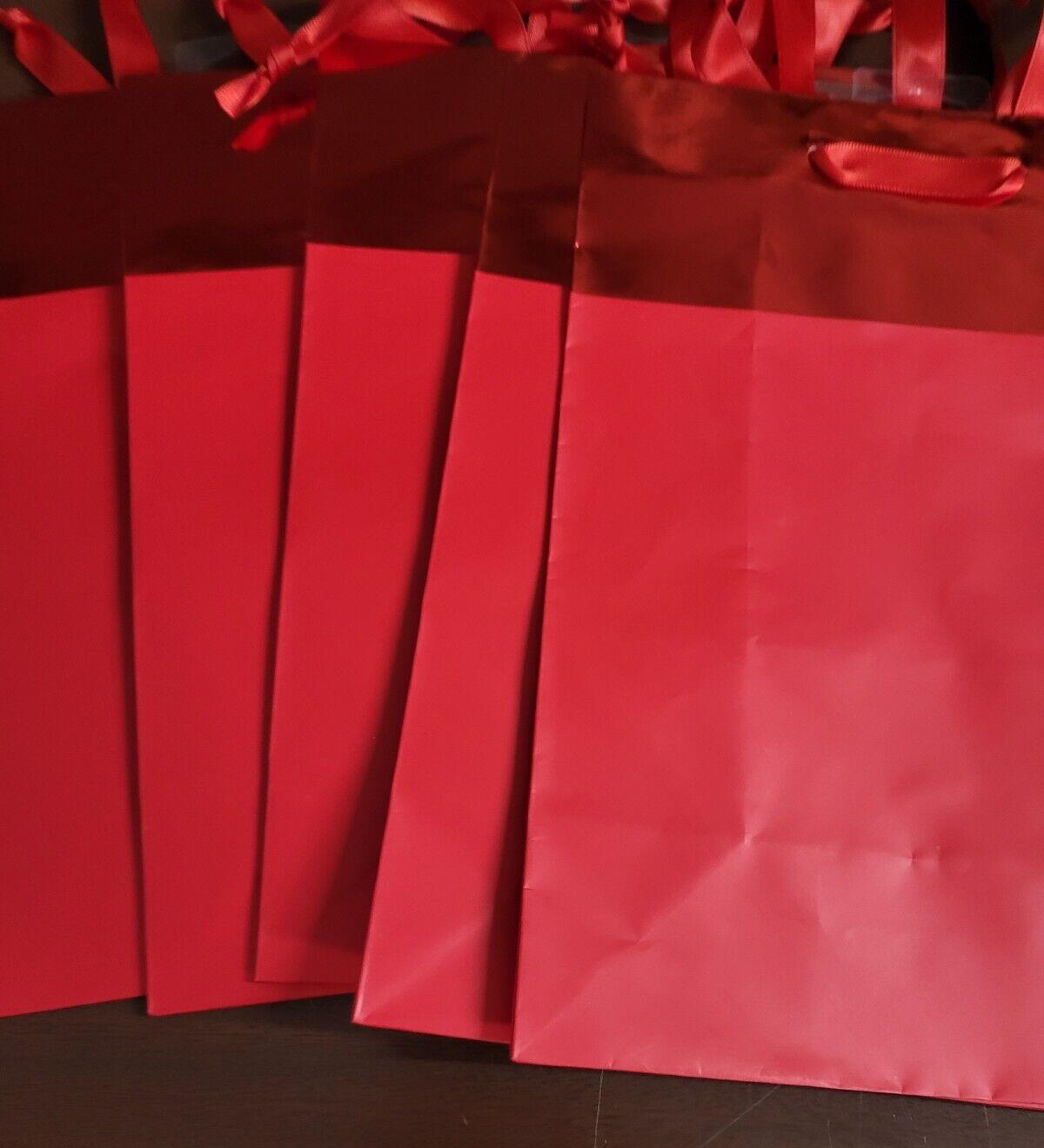 5 American Greetings Gift Bags RED with Ribbon Handles ~7 x 4 x 10"
