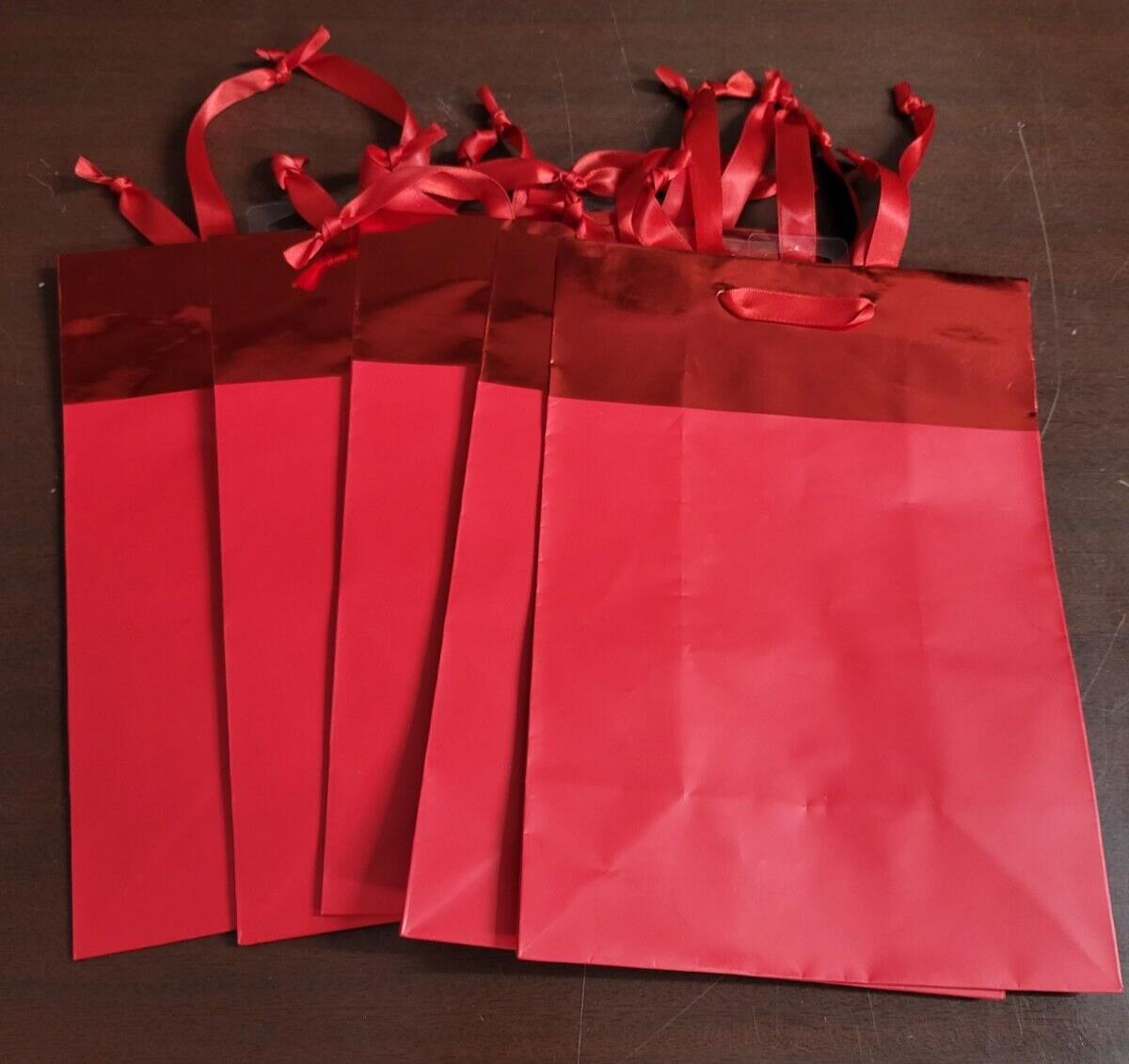 5 American Greetings Gift Bags RED with Ribbon Handles ~7 x 4 x 10"