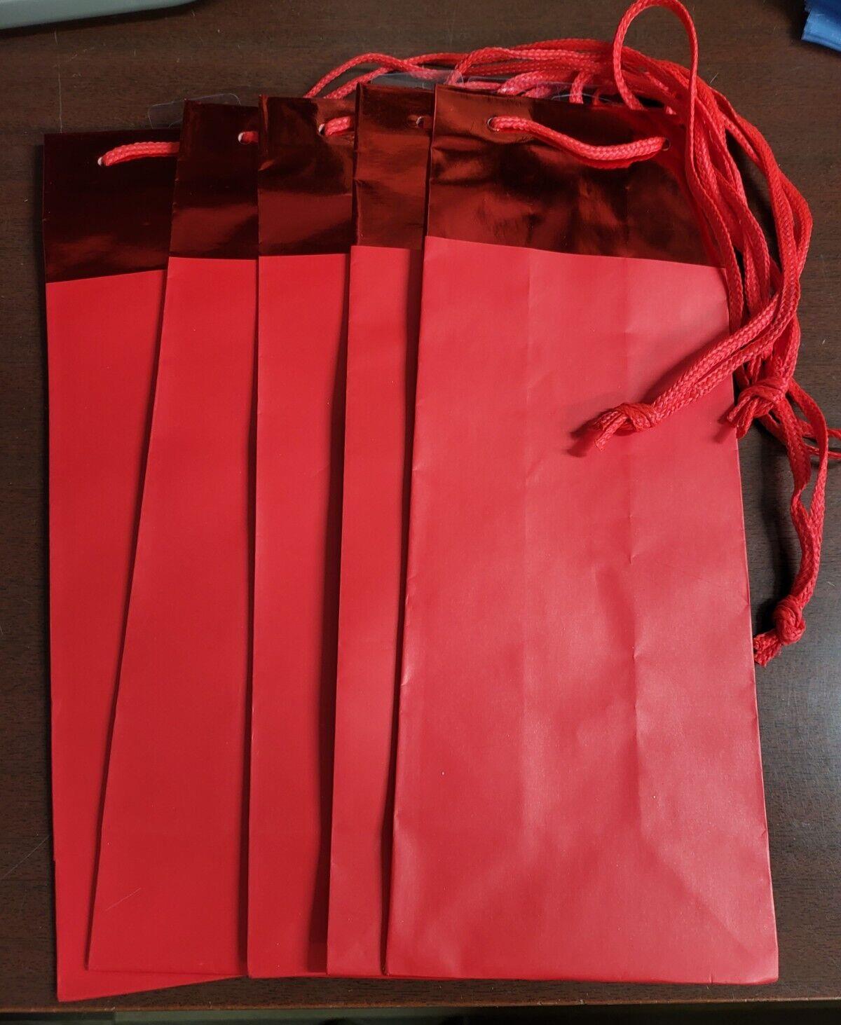 5 American Greetings Gift Bags RED with Tie Strings 4.75 x 3.25 x 12.75"