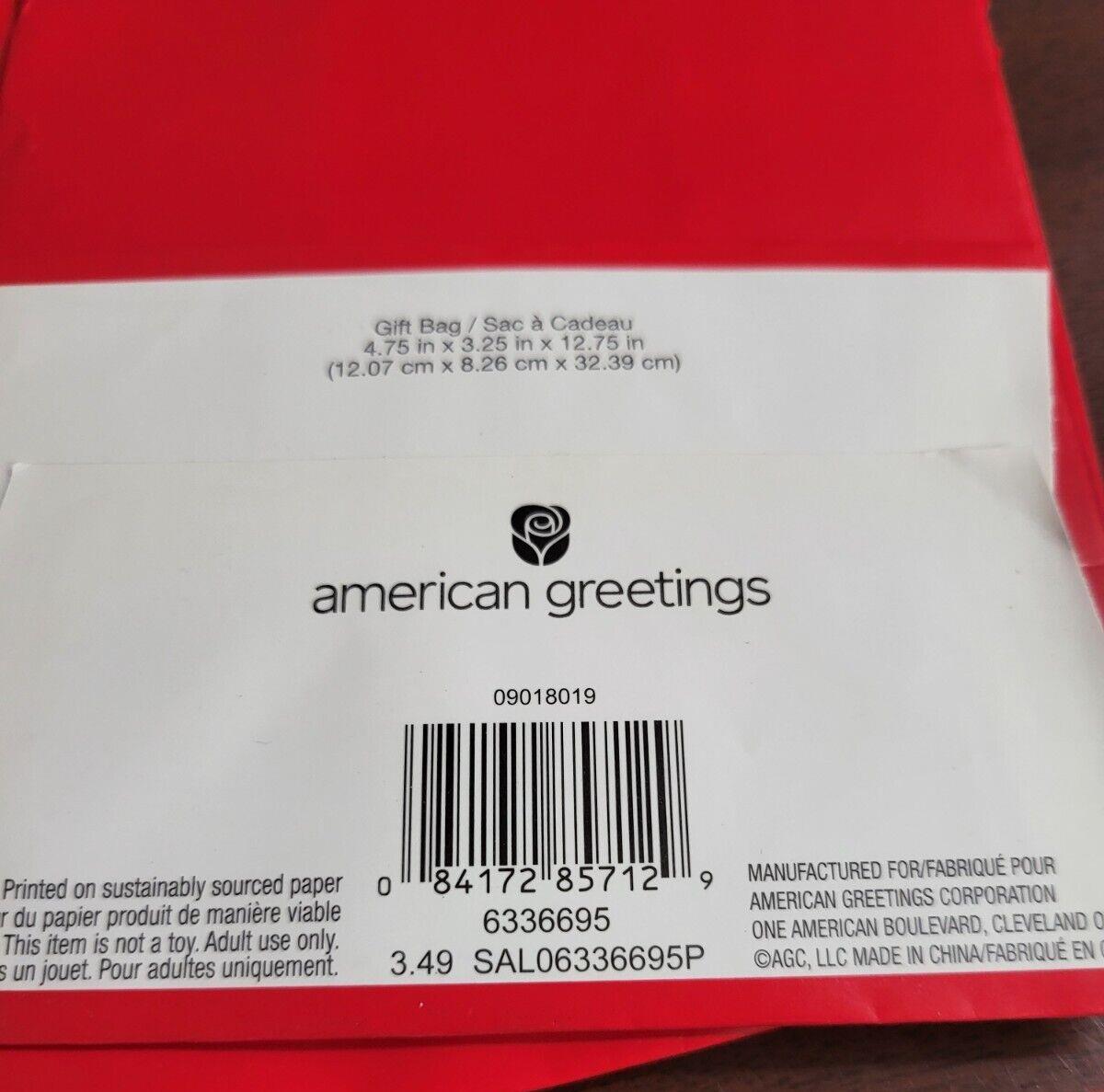 5 American Greetings Gift Bags RED with Tie Strings 4.75 x 3.25 x 12.75"