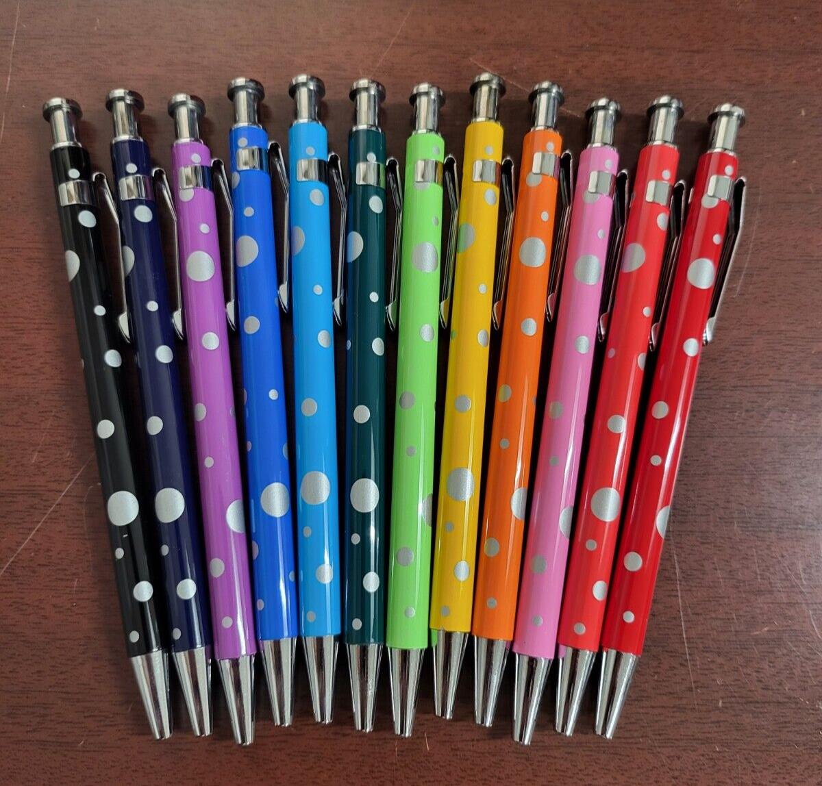 12 Click Ink Pens Black Ink Polka Dots Multicolor 5.5"