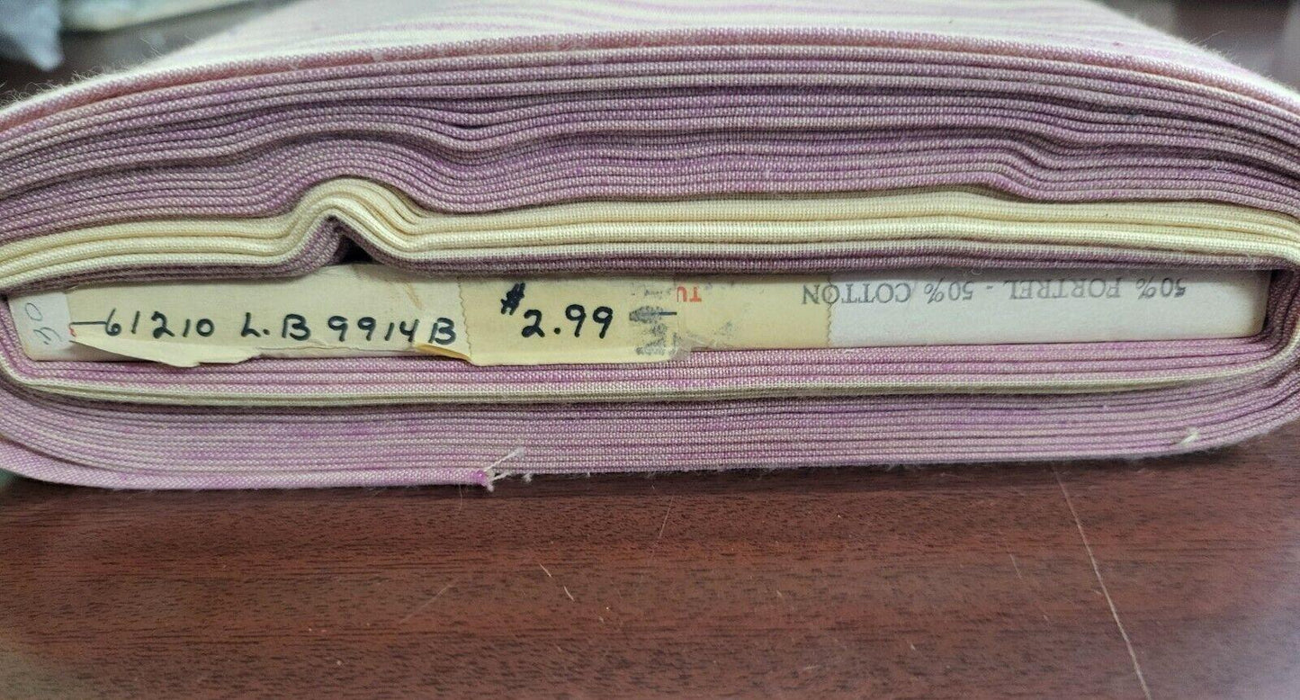 Fabric 12 yd 45"Pink & Cream Stripe 50% Fortrel 50% Cotton