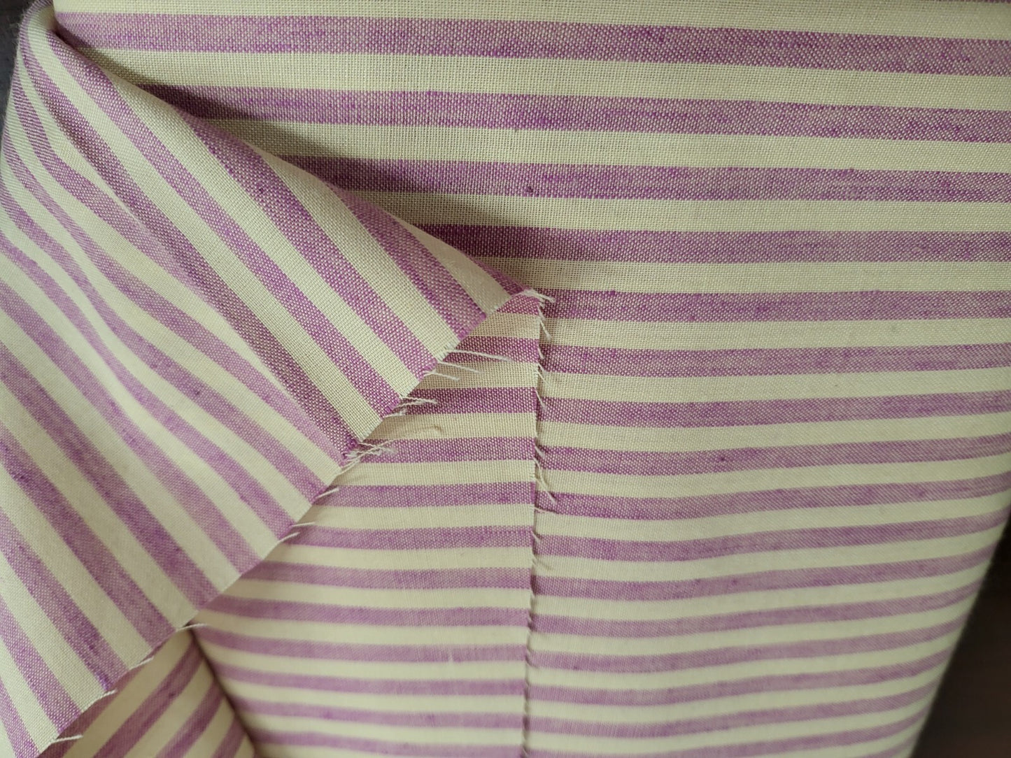 Fabric 12 yd 45"Pink & Cream Stripe 50% Fortrel 50% Cotton