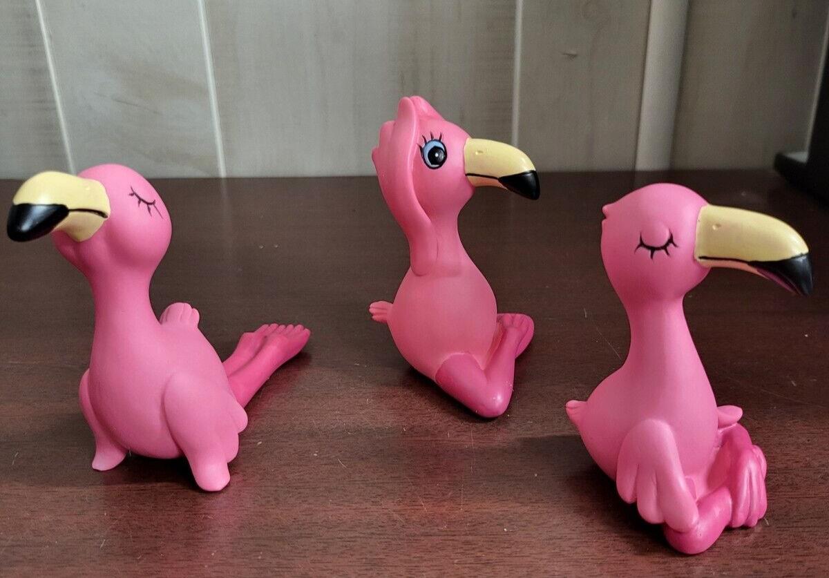 3 Fitness Pink Flamingos ~4"H Poly-resin Yoga Pose
