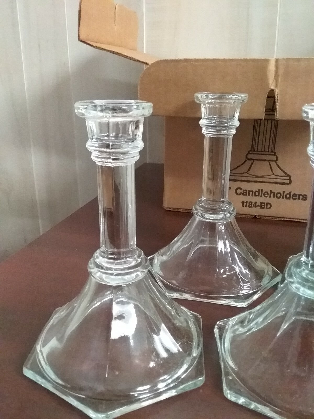4 - 6" Candleholders Crystal Clear 1184-BD NOS NIOB Home Interiors