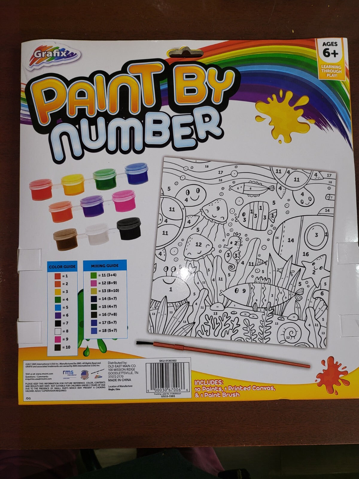 Paint By Number Kit Sea Life Fish 1 Canvas 10 Paints & Brush Age 6+