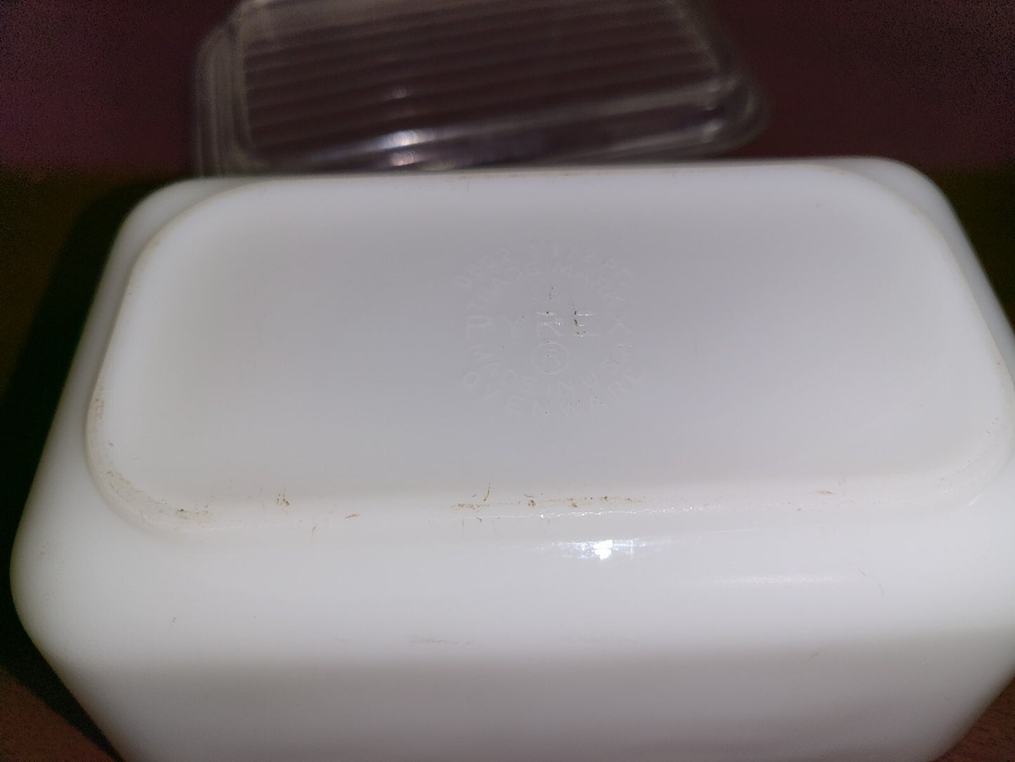 Vintage Pyrex Ovenware 1.5 Pint White Glass Casserole Pan & Clear Lid Rectangle