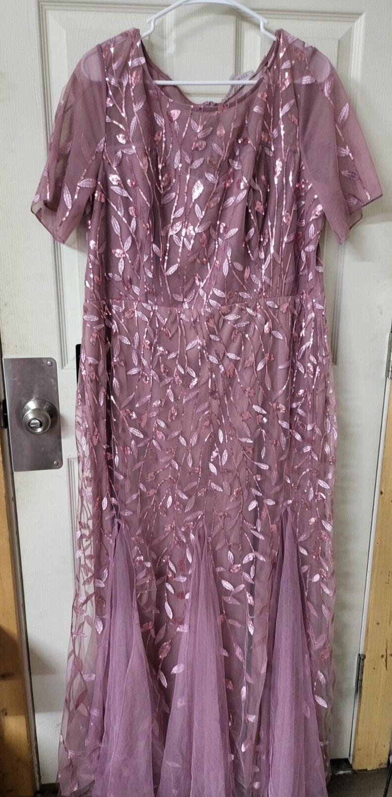 Dress Dusty Pink Lace Overlay Sequin size 22 Floor Length sh 19" ch 22" w 20" L