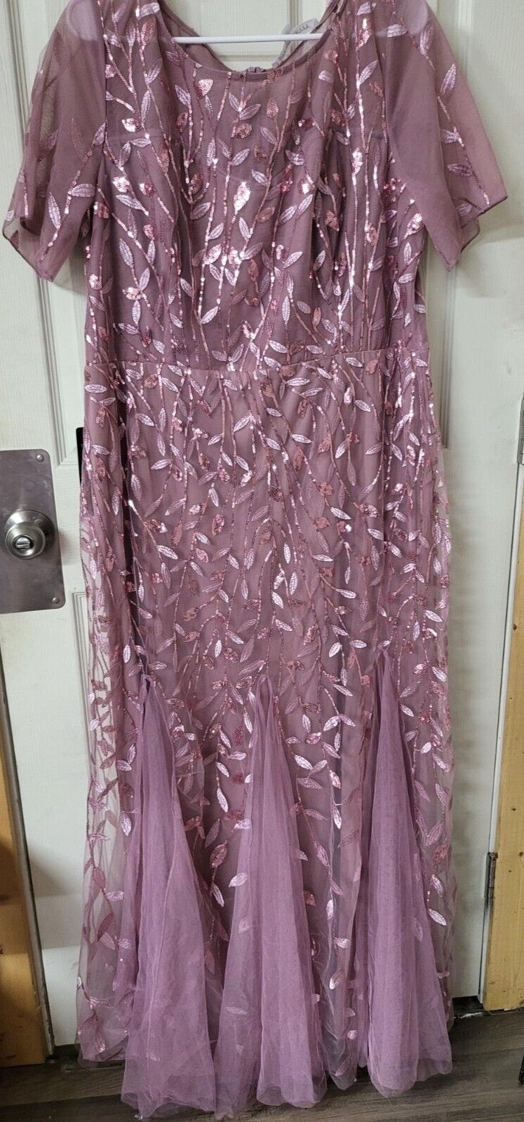 Dress Dusty Pink Lace Overlay Sequin size 22 Floor Length sh 19" ch 22" w 20" L