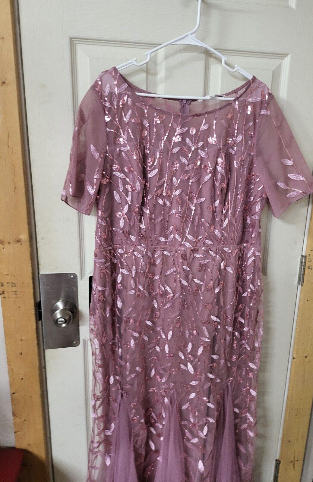Dress Dusty Pink Lace Overlay Sequin size 22 Floor Length sh 19" ch 22" w 20" L