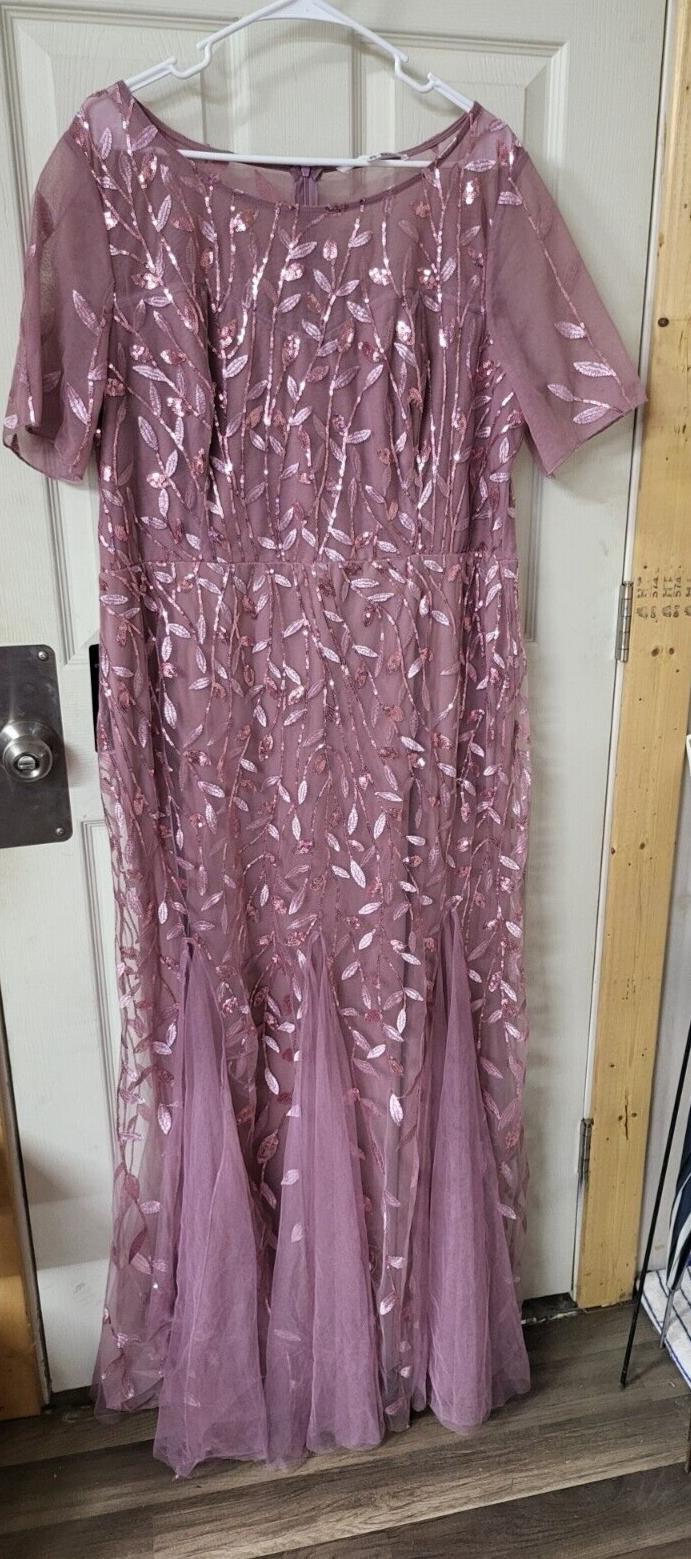Dress Dusty Pink Lace Overlay Sequin size 22 Floor Length sh 19" ch 22" w 20" L