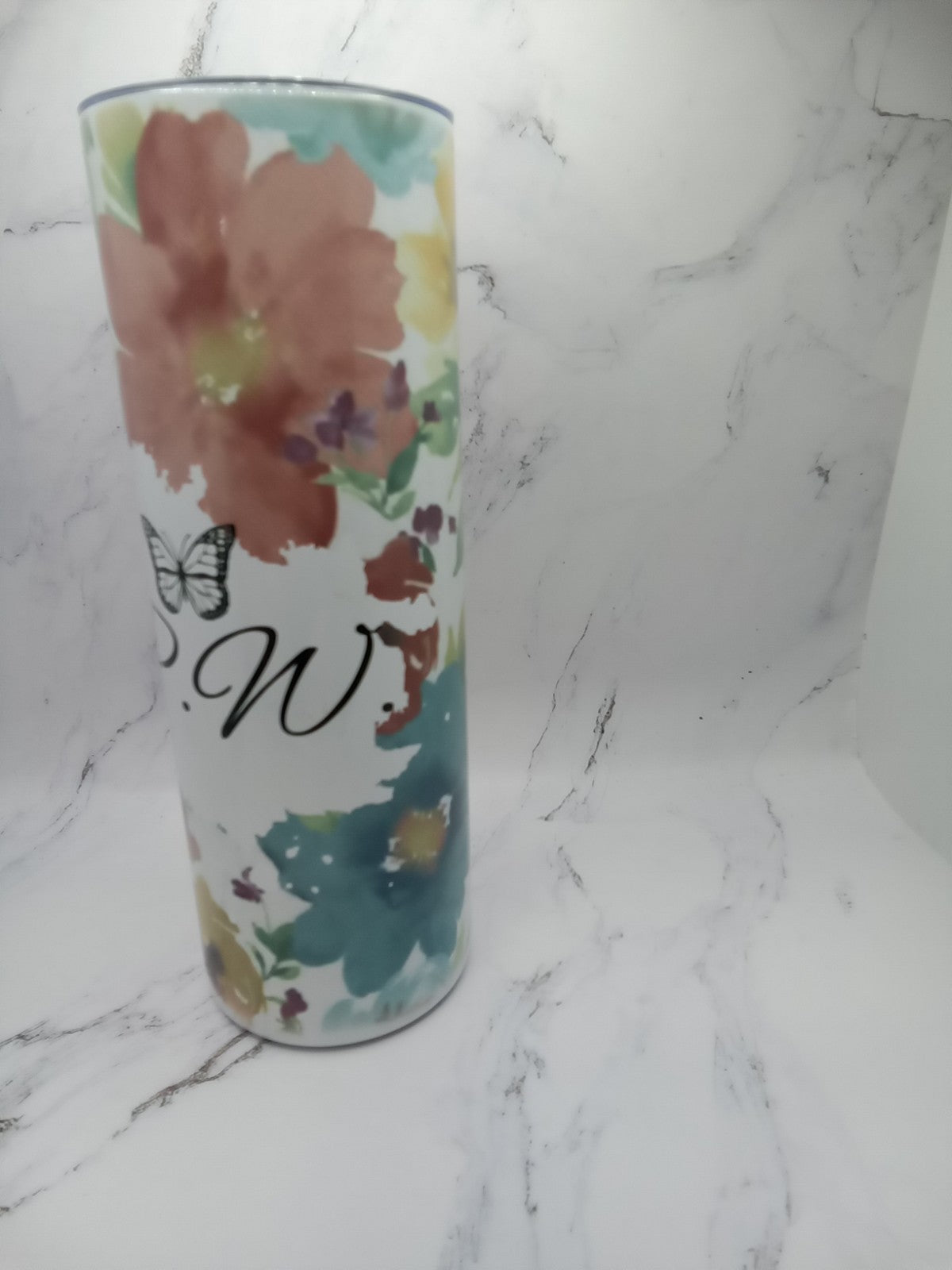 20oz Tumbler With Flowers And Butterfly