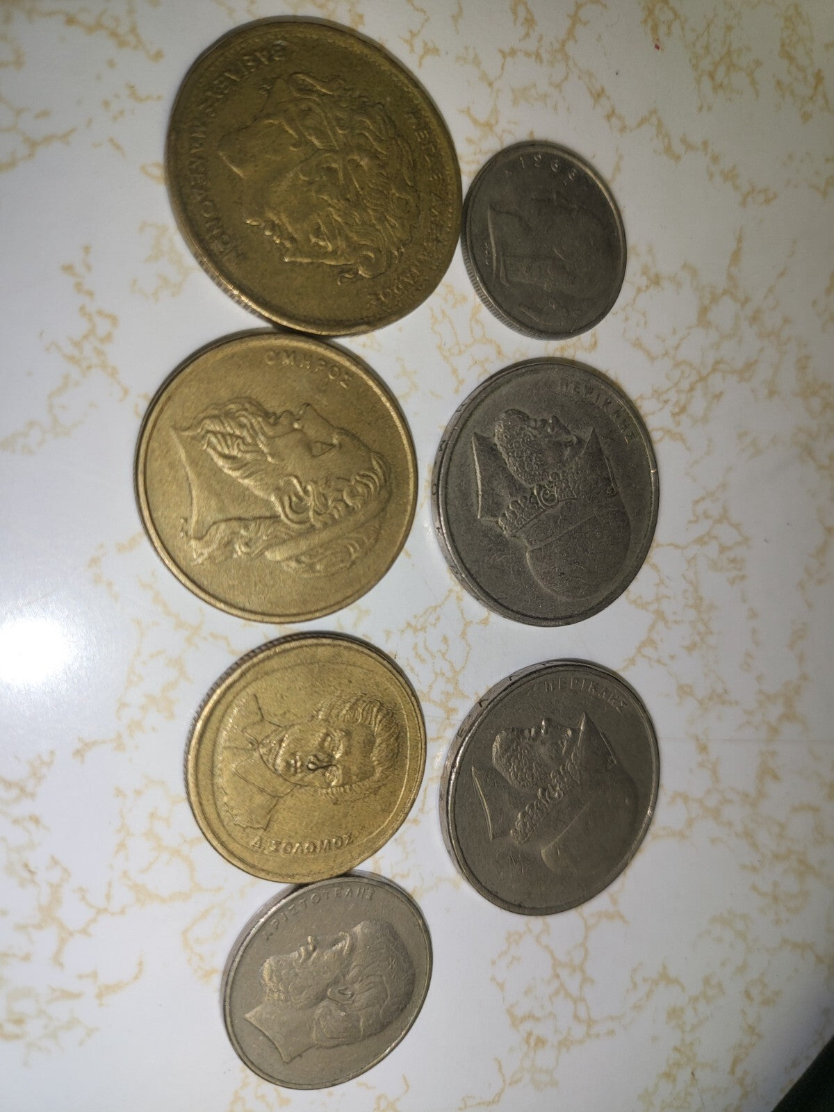 7 Vintage Greek Drachma Coins Mixed Denomination Circulated Coins Currency  #214