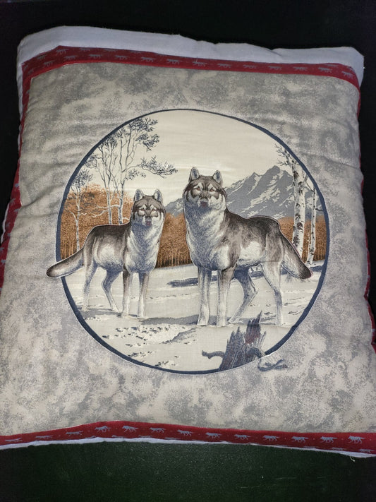 Blanket Wolf 72L x 40"H Twin Size Gray Blue Portable Wolves folds into Pillow