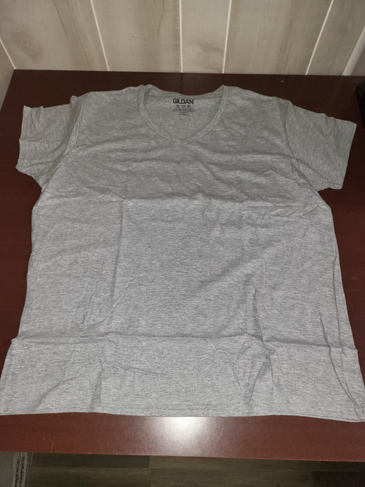Gildan Ladies V-Neck Semi-Fitted T-Shirt Gray size Large Cap Sleeve