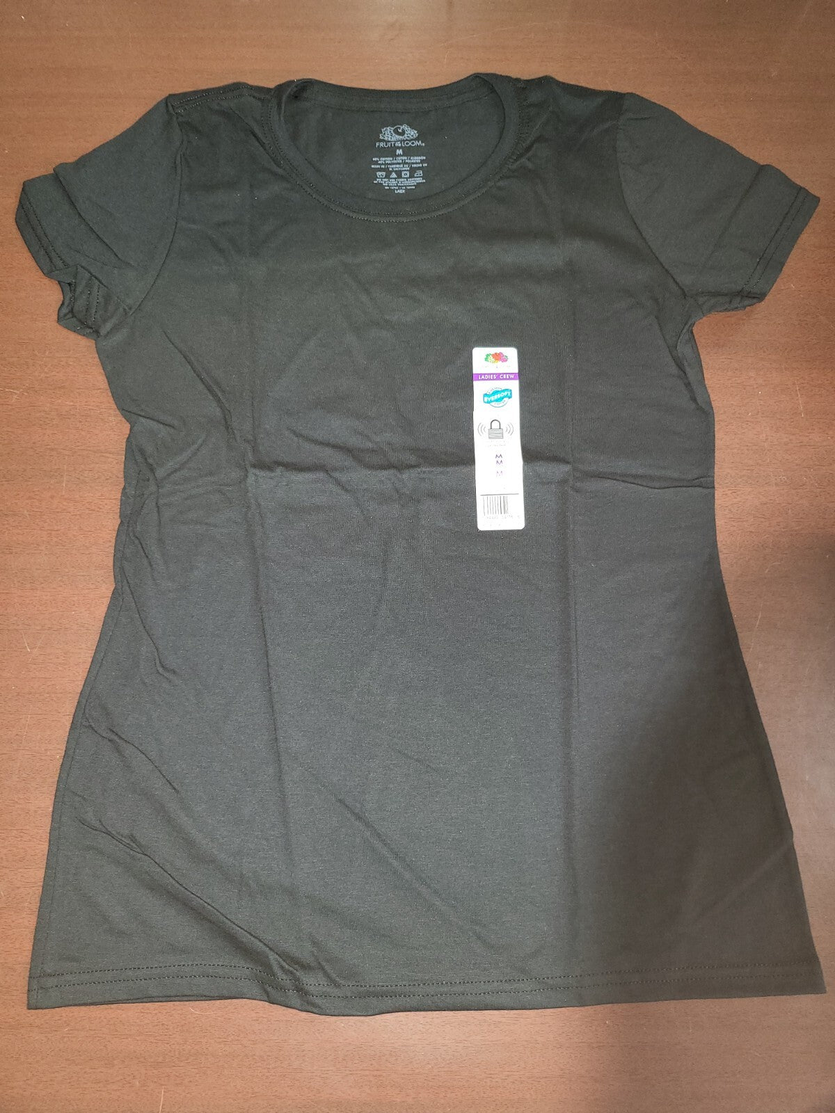 Fruit of the Loom Ladies V-Neck Semi-Fitted T-Shirt BLACK size LARGE Cap Sleeve