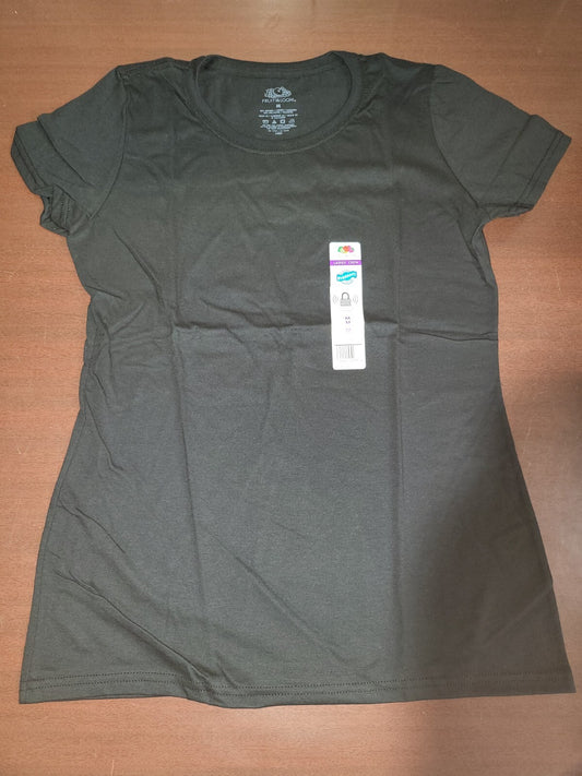 Fruit of the Loom Ladies V-Neck Semi-Fitted T-Shirt BLACK size LARGE Cap Sleeve